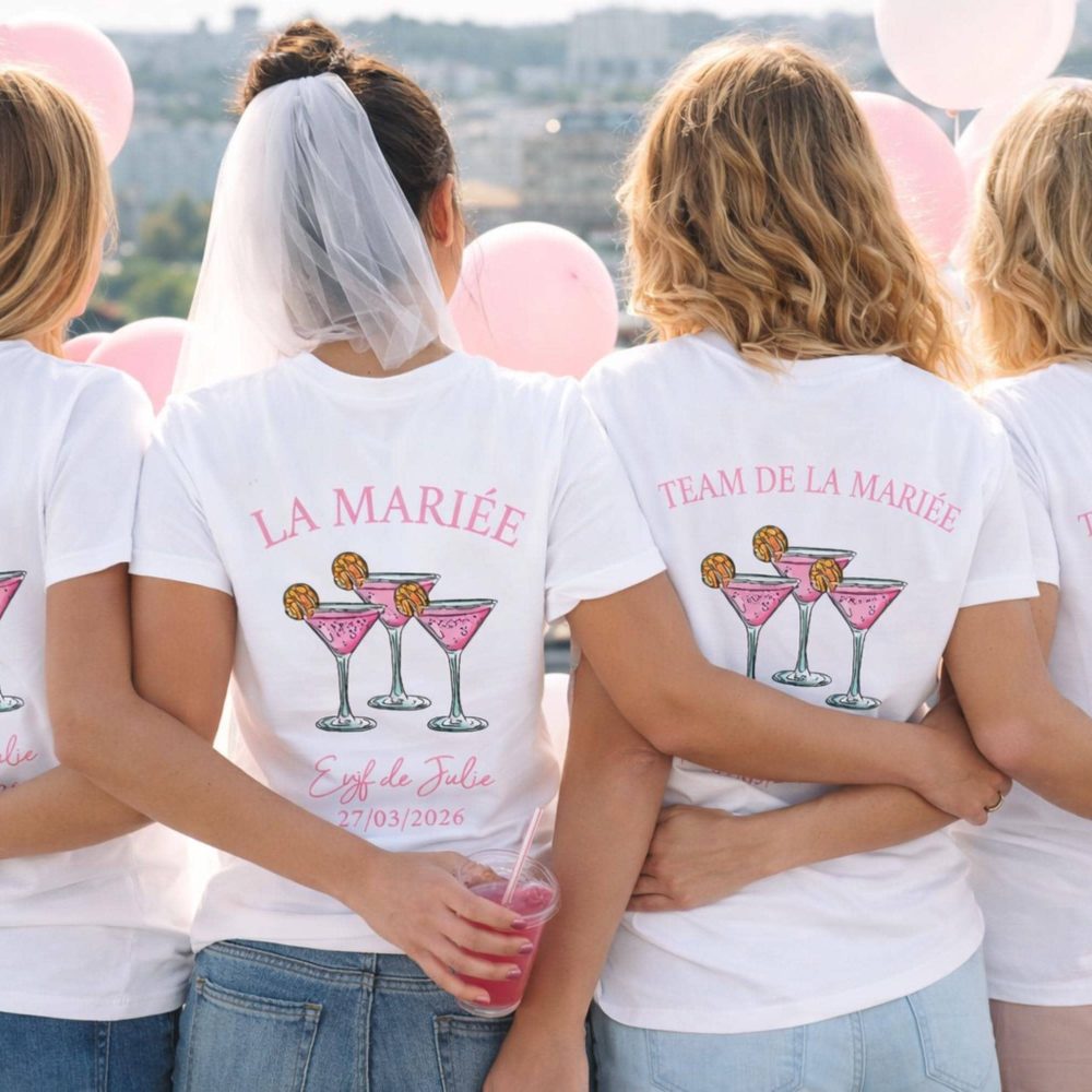 T-shirt EVJF rose cocktail - idée t-shirt original enterrement vie de jeune fille, t-shirt cocktail, idée evjf fille, t-shirt personnalisé