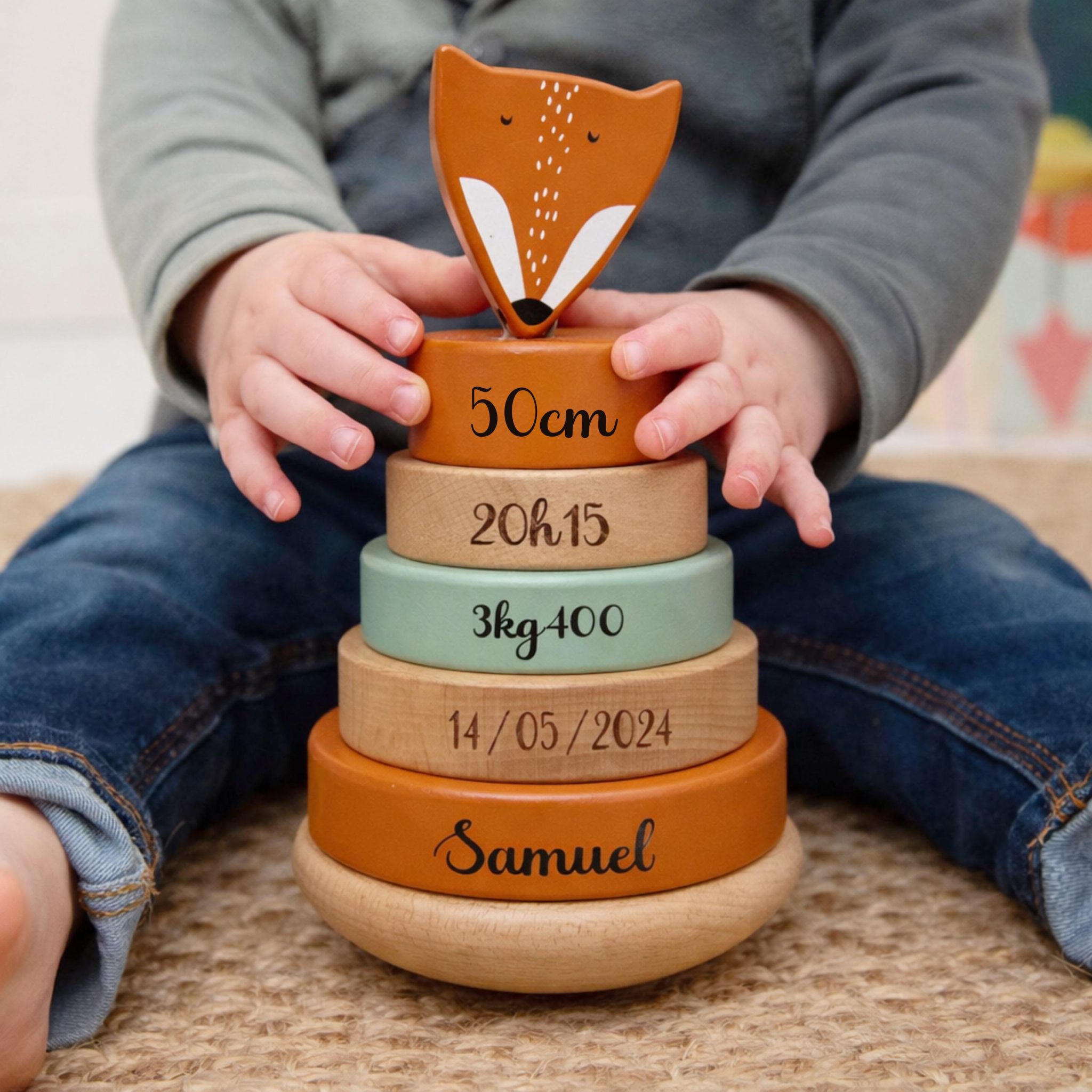 Idée cadeau de naissance souvenirs - Tour trixie personnalisé, cadeau surprise naissance bébé, jouet de naissance informations, jouet bébé — cadeau naissance personnalisé