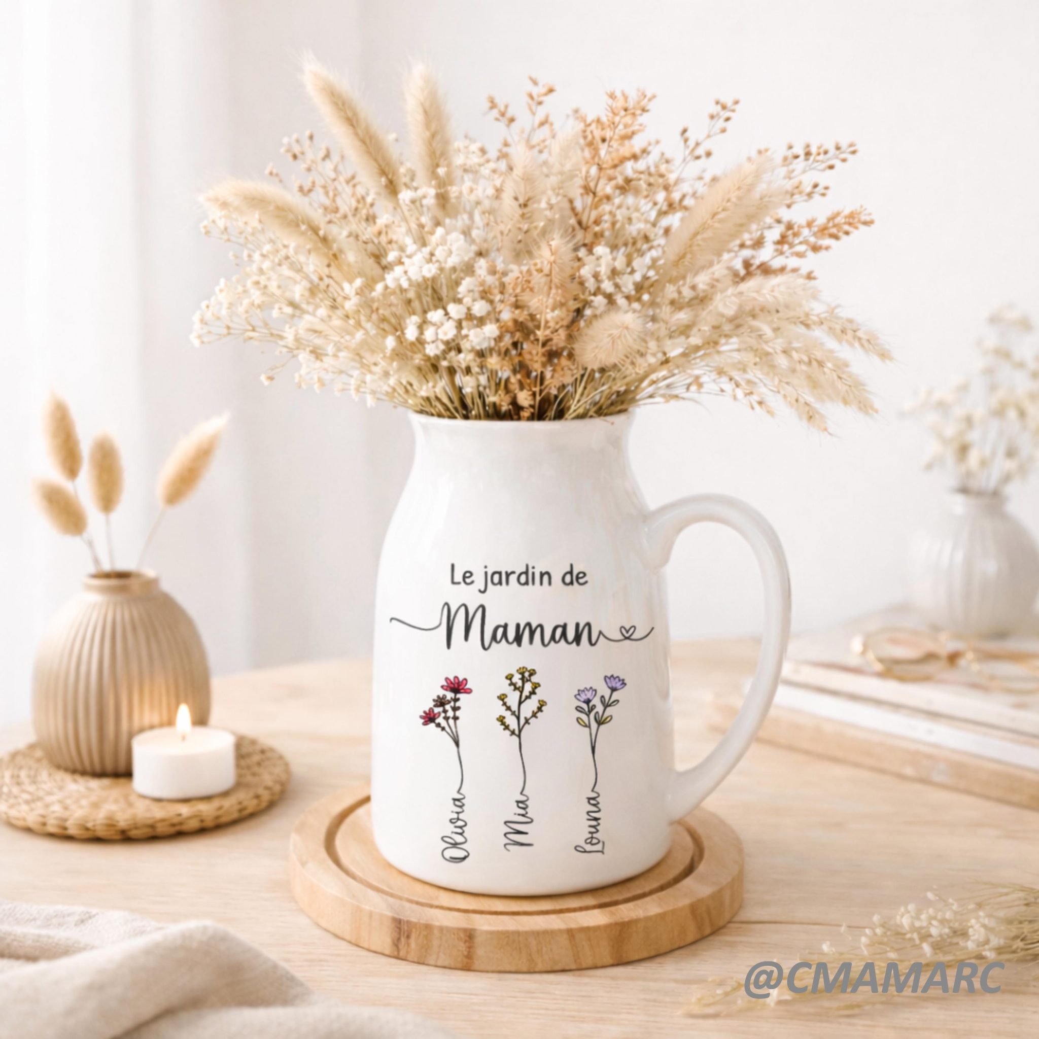 Vase personnalisé “Le jardin de Maman” – fête des mères, Pichet céramique personnalisé, cadeau maman, mamie, vase prénom enfant maman
