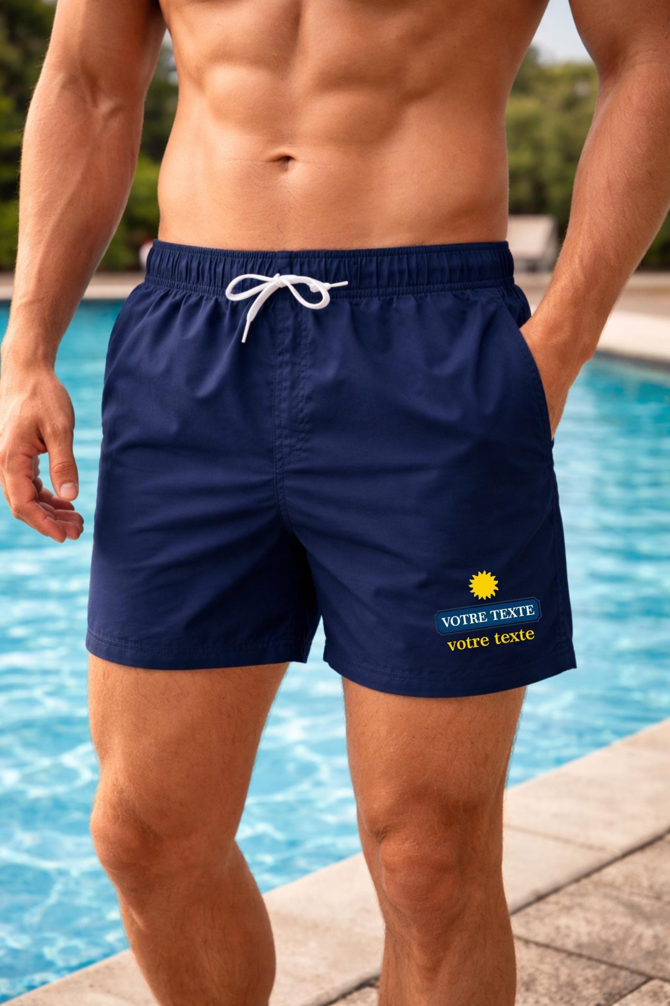Short de bain + Claquette homme personnalisée, alcool, pétanque, plage, vacances, idée cadeau homme, parrain, papa, papy, tonton — claquette ricard