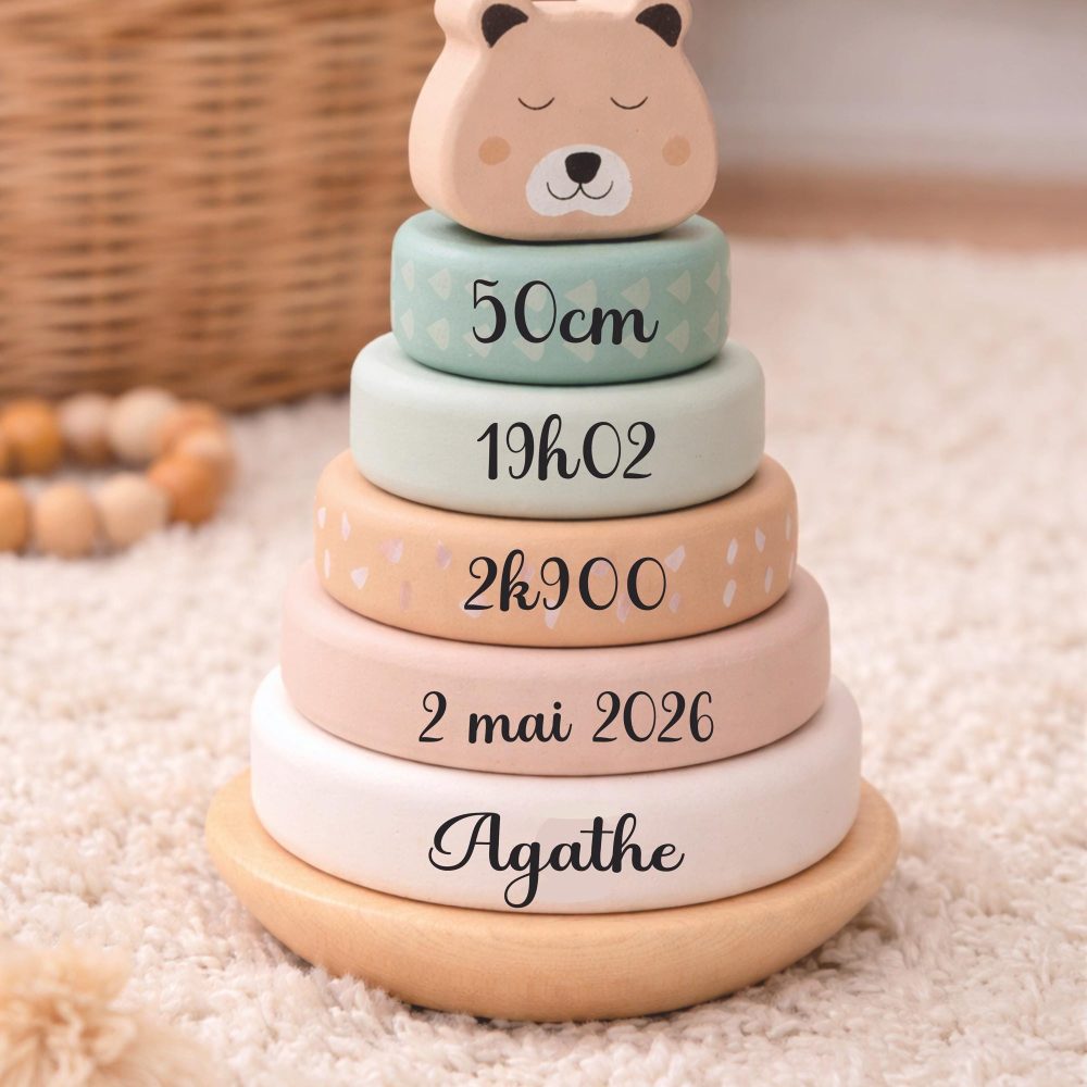 Cadeau tour de naissance personnalisé - Cadeau de baptême bébé, idée jouet éducatif bébé, cadeau naissance jouet bébé, baptême enfant