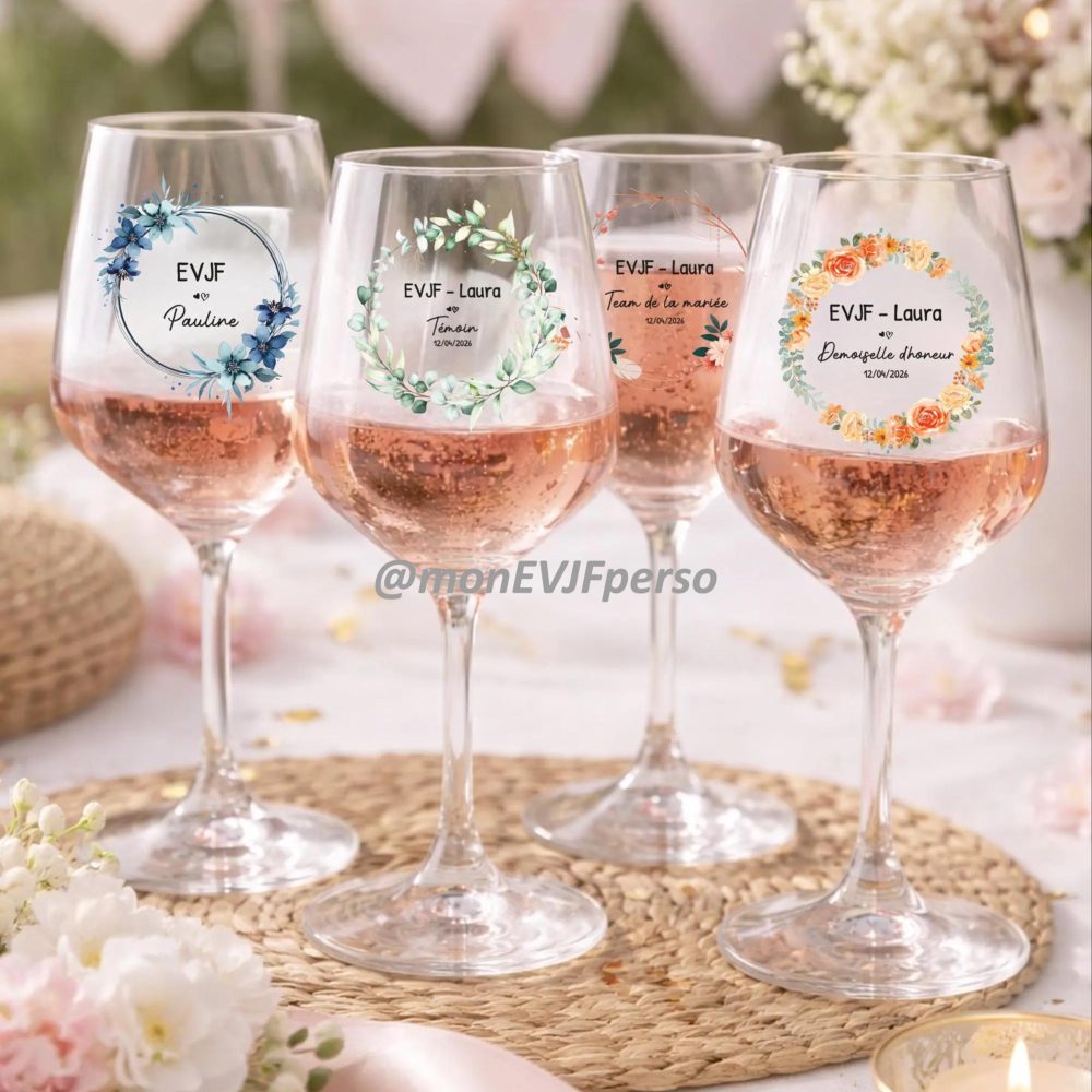 Verre EVJF personnalisé fleur – verre pour evjf personnalisé au choix, cadeau evjf, verre la mariée, cadeau témoin, demoiselle d'honneur