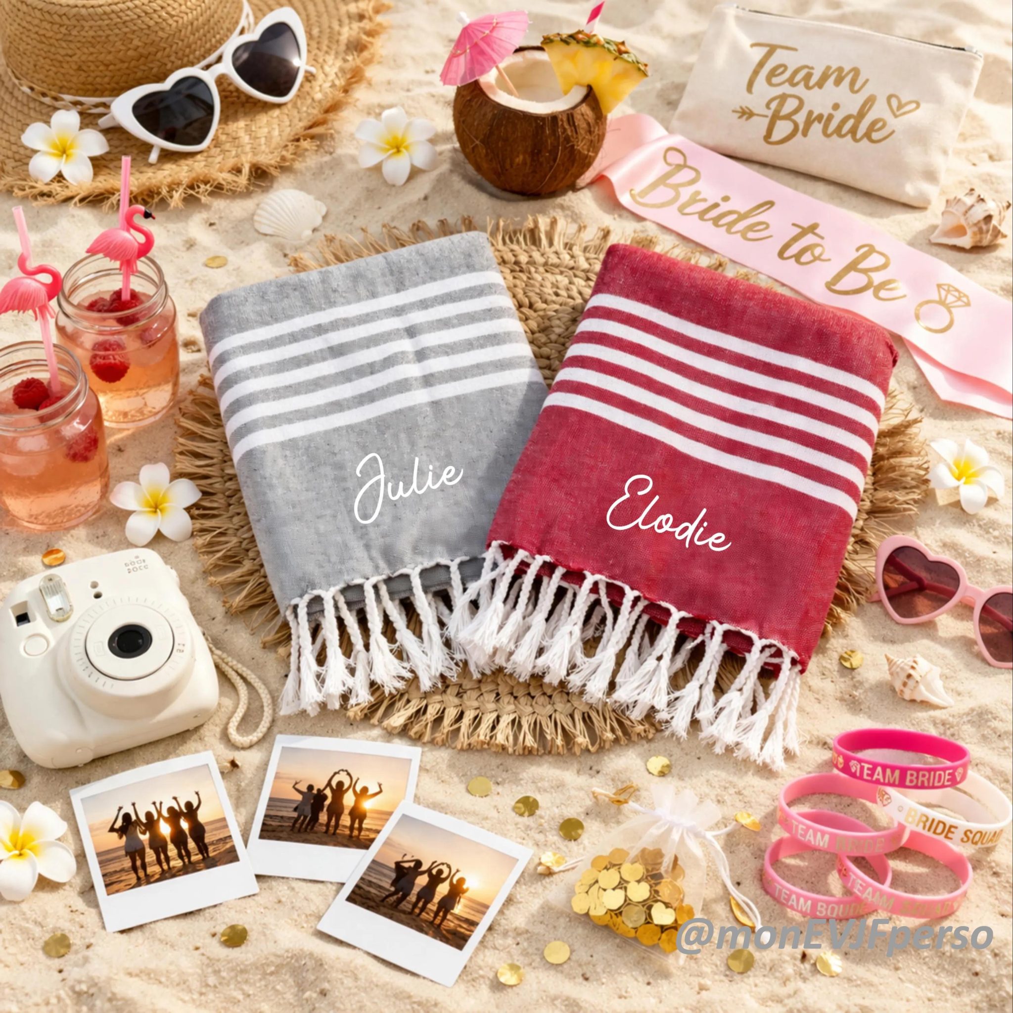 Serviette de plage personnalisé EVJF - fouta de voyage personnalisé famille, cadeau evjf, idée cadeau personnalisé prénom, serviette plage
