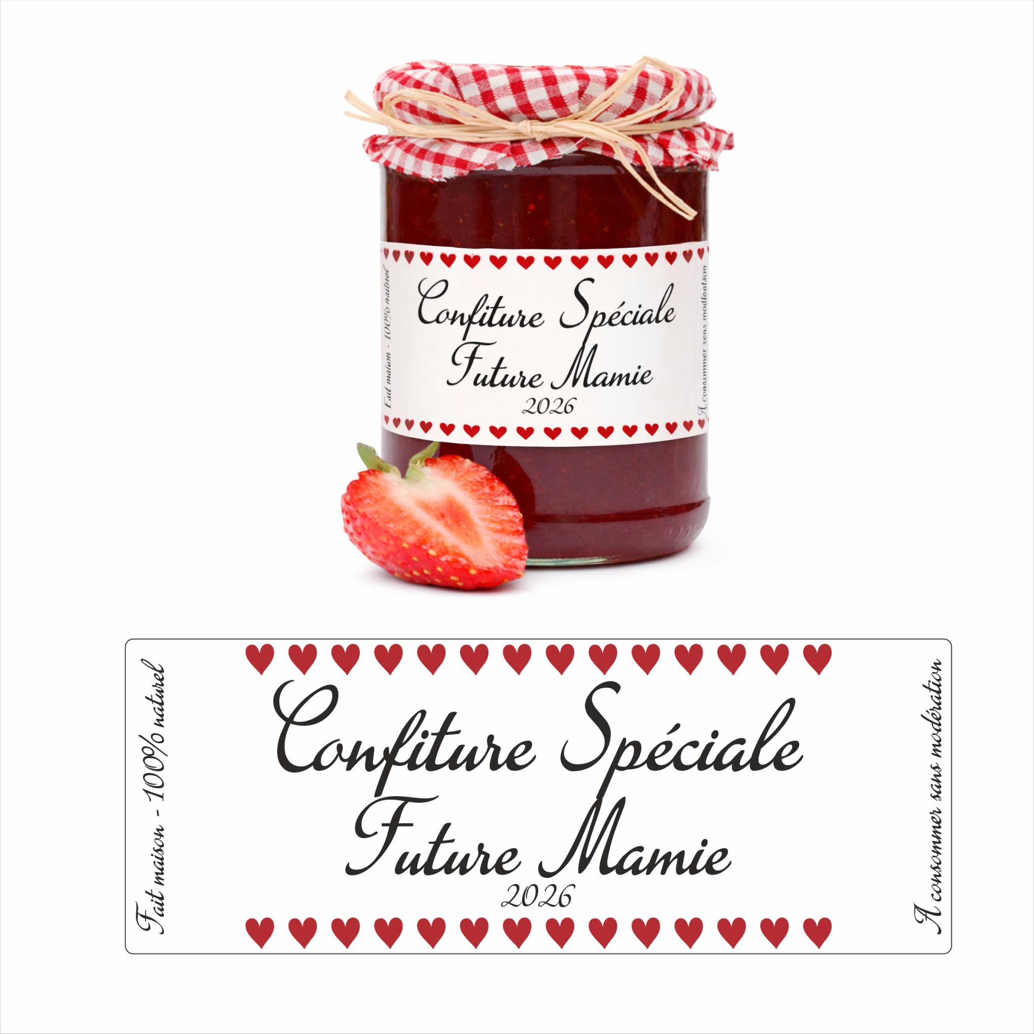Étiquette pot de confiture pour annonce grossesse mamie, tata, grande sœur, papi, papa, tonton, marraine, grands-parents, cousine,.... — autocollant confitur
