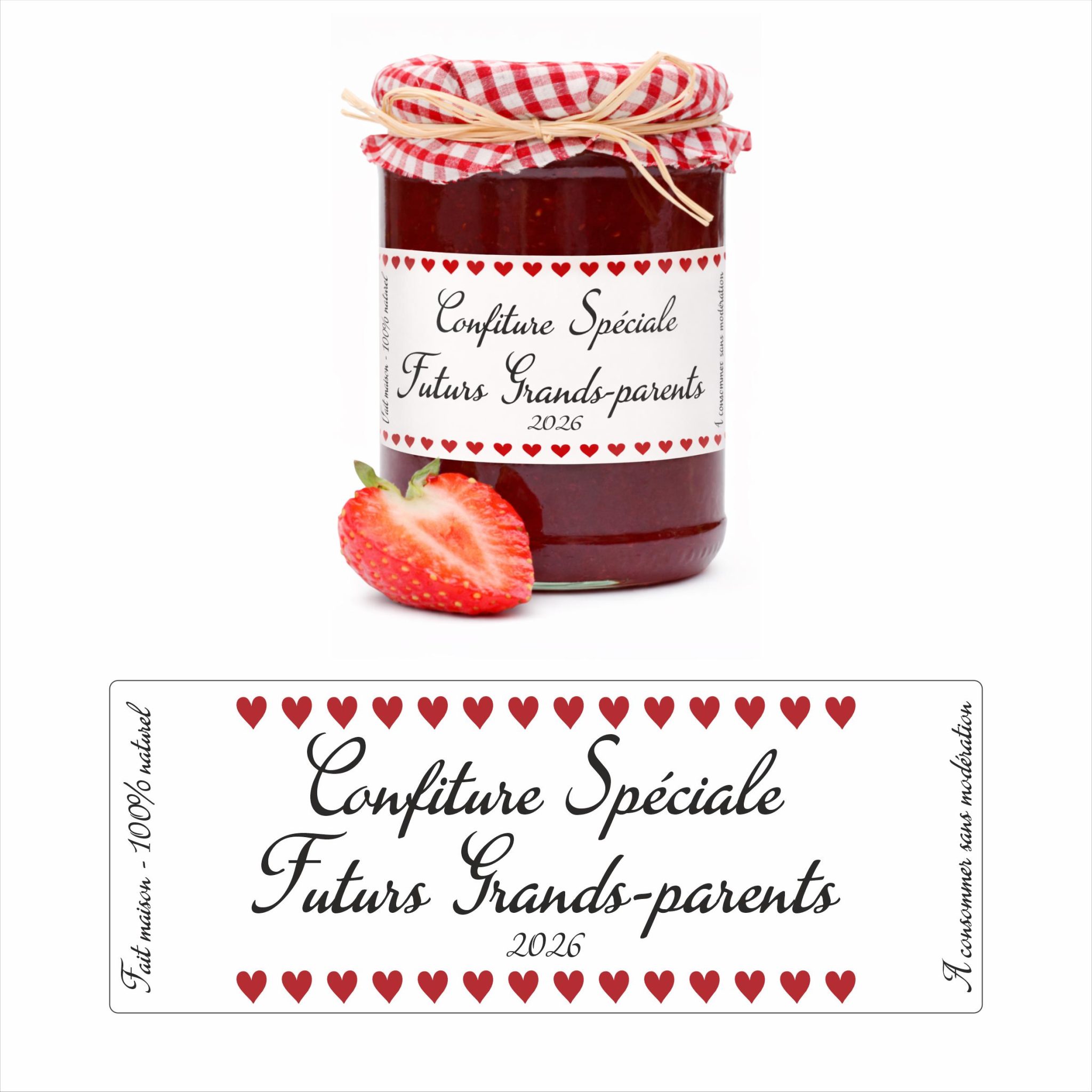 Étiquette pot de confiture pour annonce grossesse mamie, tata, grande sœur, papi, papa, tonton, marraine, grands-parents, cousine,.... — Annonce grossesse mamie