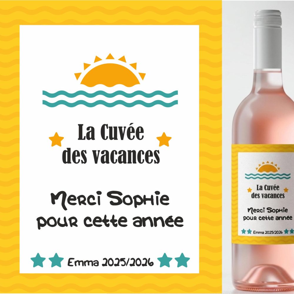 Étiquette bouteille de vin cadeau personnalisé maître - maîtresse - atsem - nounou - aesh. Merci maîtresse - Cadeau ATSEM - Merci maître