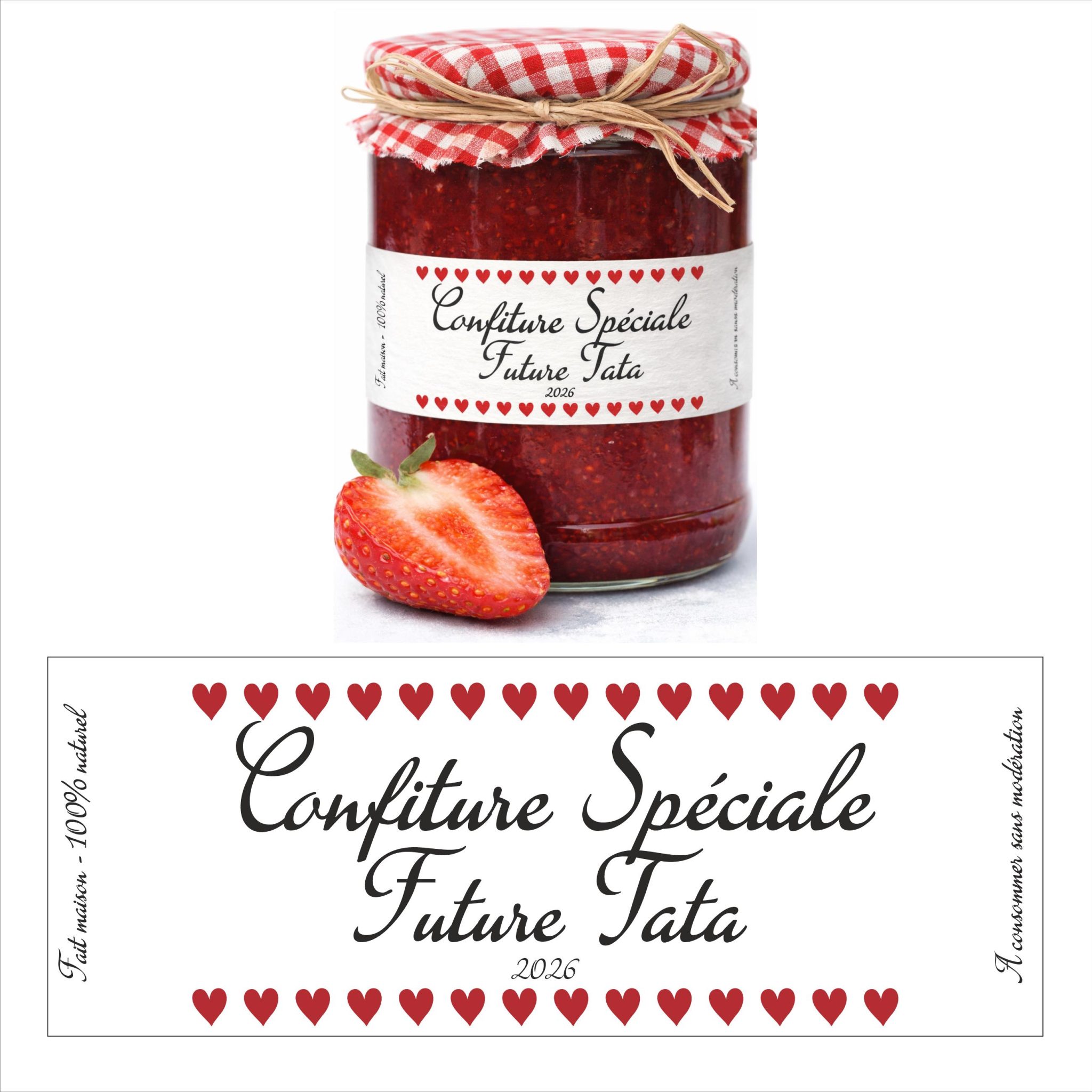 Étiquette pot de confiture pour annonce grossesse mamie, tata, grande sœur, papi, papa, tonton, marraine, grands-parents, cousine,.... — autocollant confitur