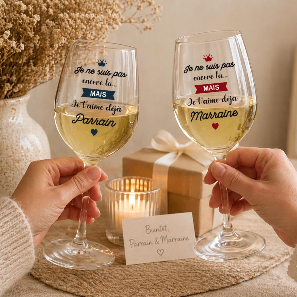 Verre à vin Parrain Marraine personnalisé – Annonce grossesse, demande parrain marraine, cadeau baptême, cadeau verre parrain marraine