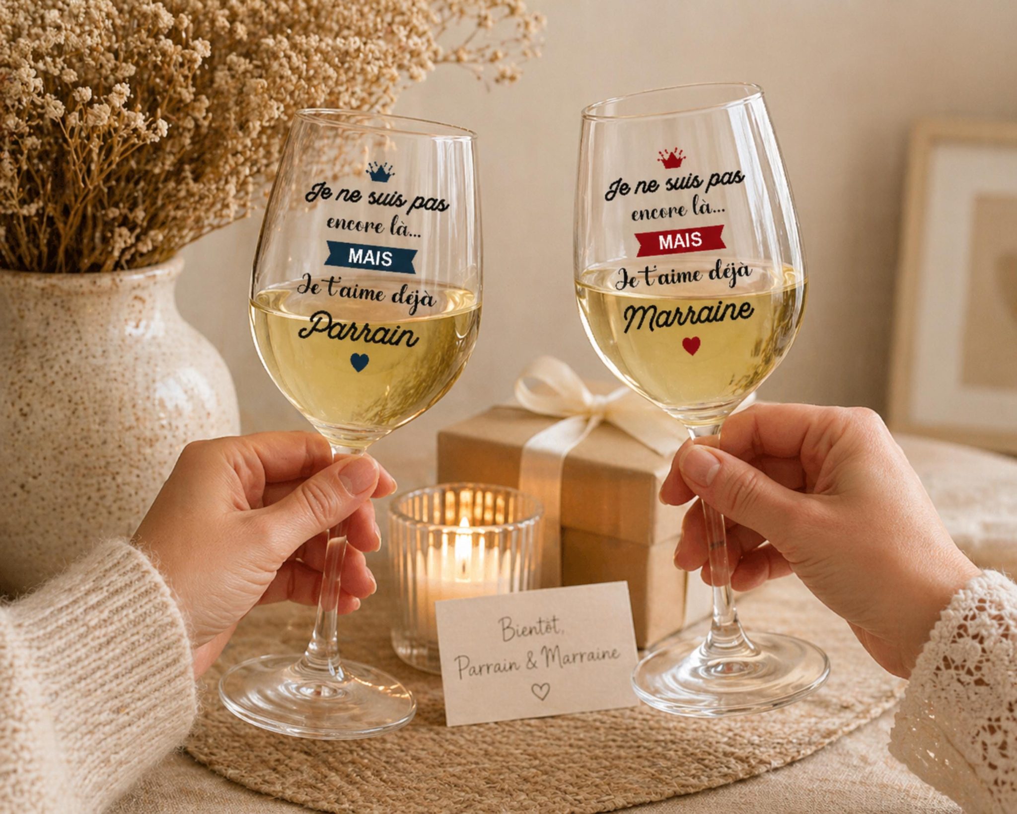 Verre à vin Parrain Marraine personnalisé – Annonce grossesse, demande parrain marraine, cadeau baptême, cadeau verre parrain marraine