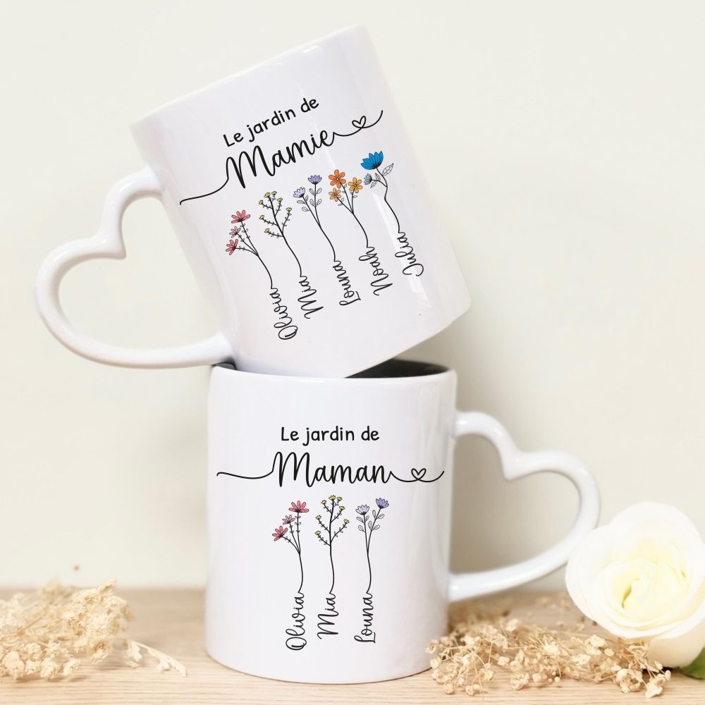 Mug personnalisé “Le jardin de Maman” – fête des mères, mug mamie, cadeau anniversaire noël maman mamie, idée fête maman
