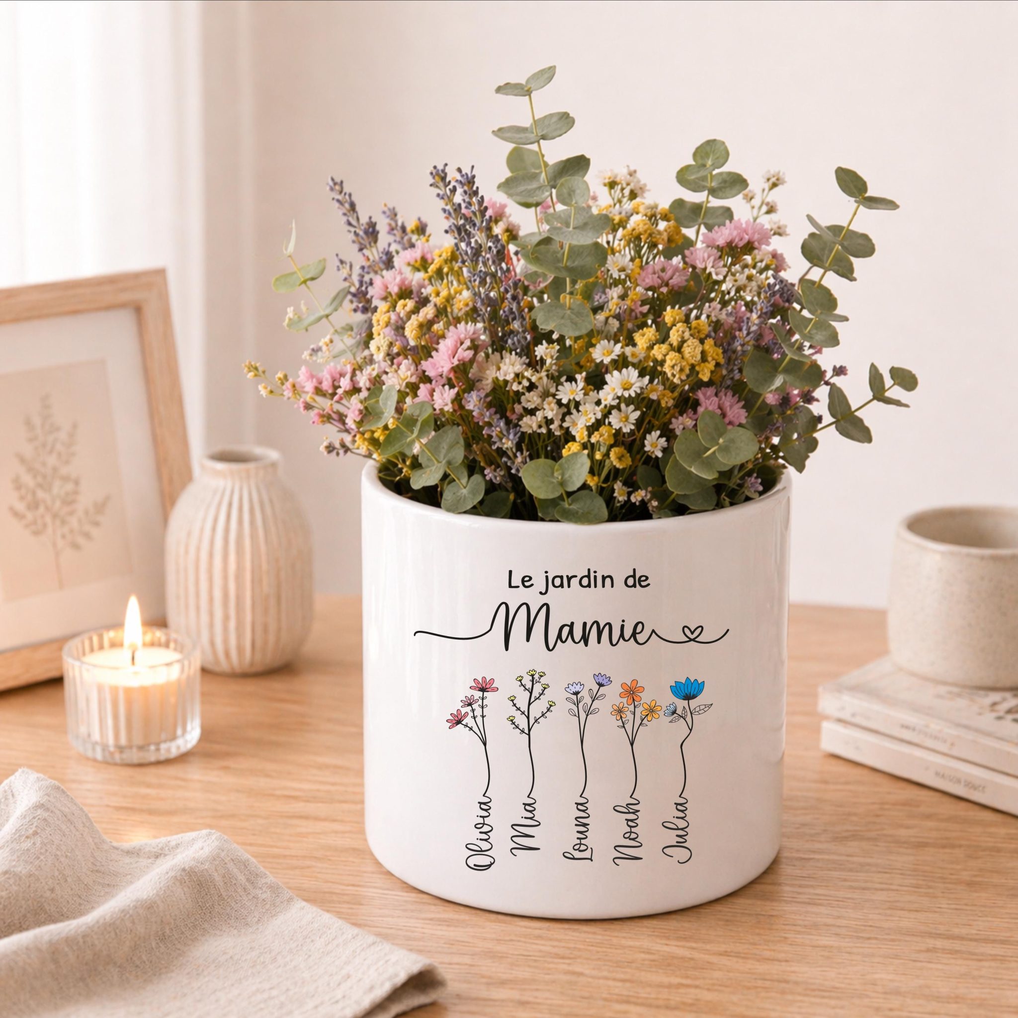 Pot de fleurs personnalisé “Le jardin de Maman” – fête des mères, vase mamie, cadeau anniversaire noël maman mamie, idée fête maman fleurs — fête des grands-mères