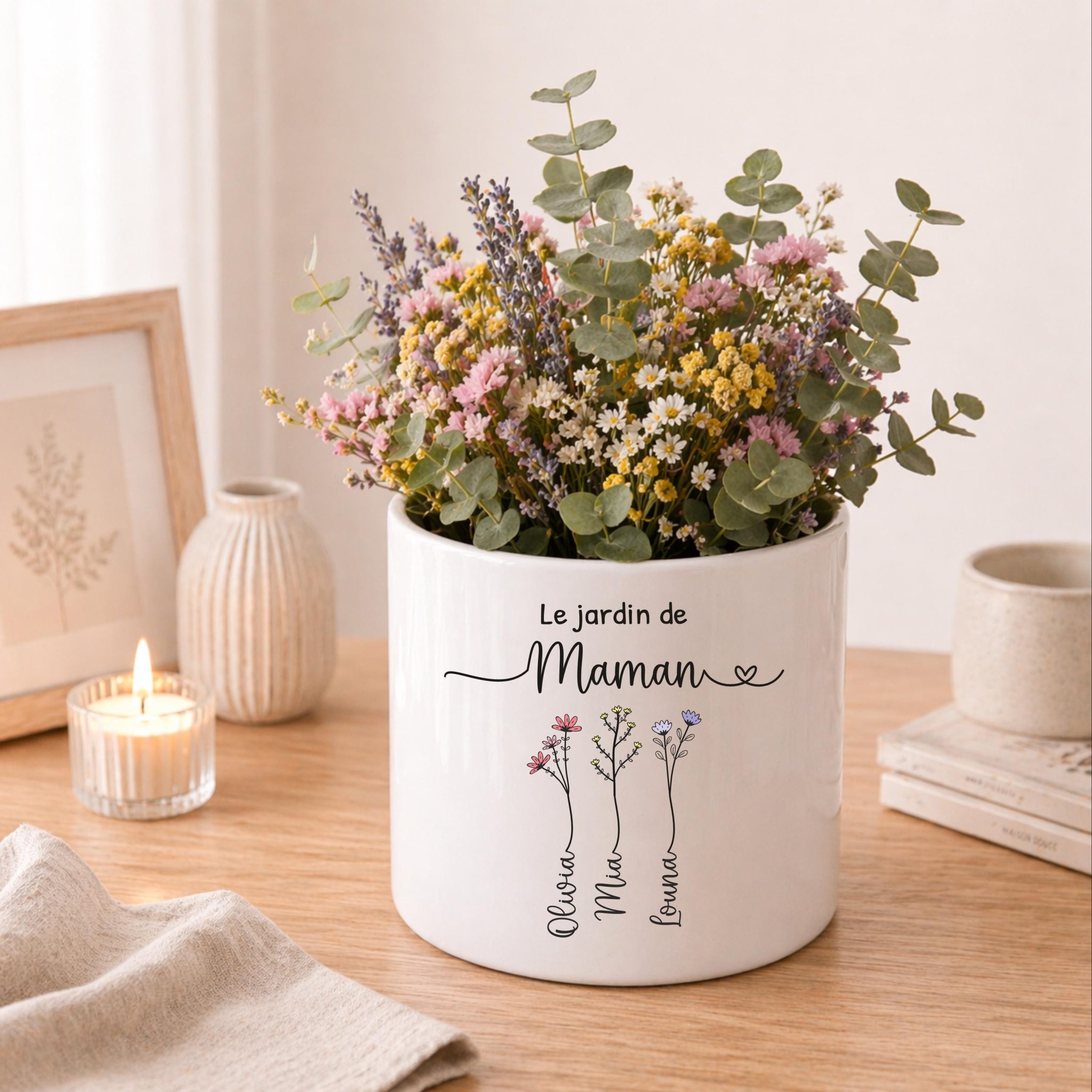 Pot de fleurs personnalisé “Le jardin de Maman” – fête des mères, vase mamie, cadeau anniversaire noël maman mamie, idée fête maman fleurs — idée cadeau maman