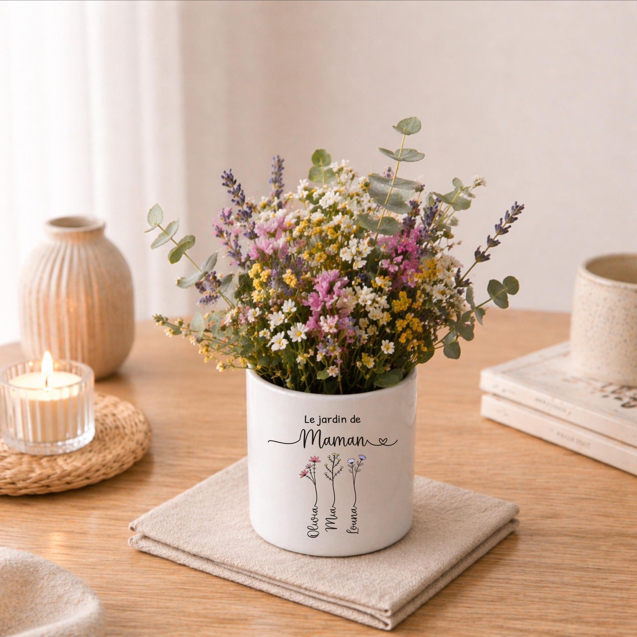 Pot de fleurs personnalisé “Le jardin de Maman” – fête des mères, vase mamie, cadeau anniversaire noël maman mamie, idée fête maman fleurs — cadeau anniversaire maman