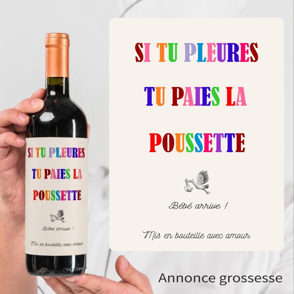 Etiquette bouteille de vin pour annonce grossesse à personnaliser