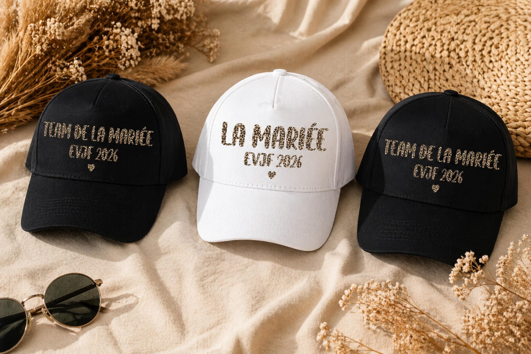 Casquette EVJF léopard personnalisé - cadeau pour evjf, casquette future mariée, accessoire evjf copines, idée cadeau casquette team evjf — casquette evf