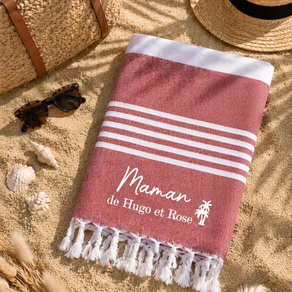 Serviette de plage fête des mères, cadeau personnalisé maman, foutas de plage maman, cadeau fête des mères, serviette personnalisé maman