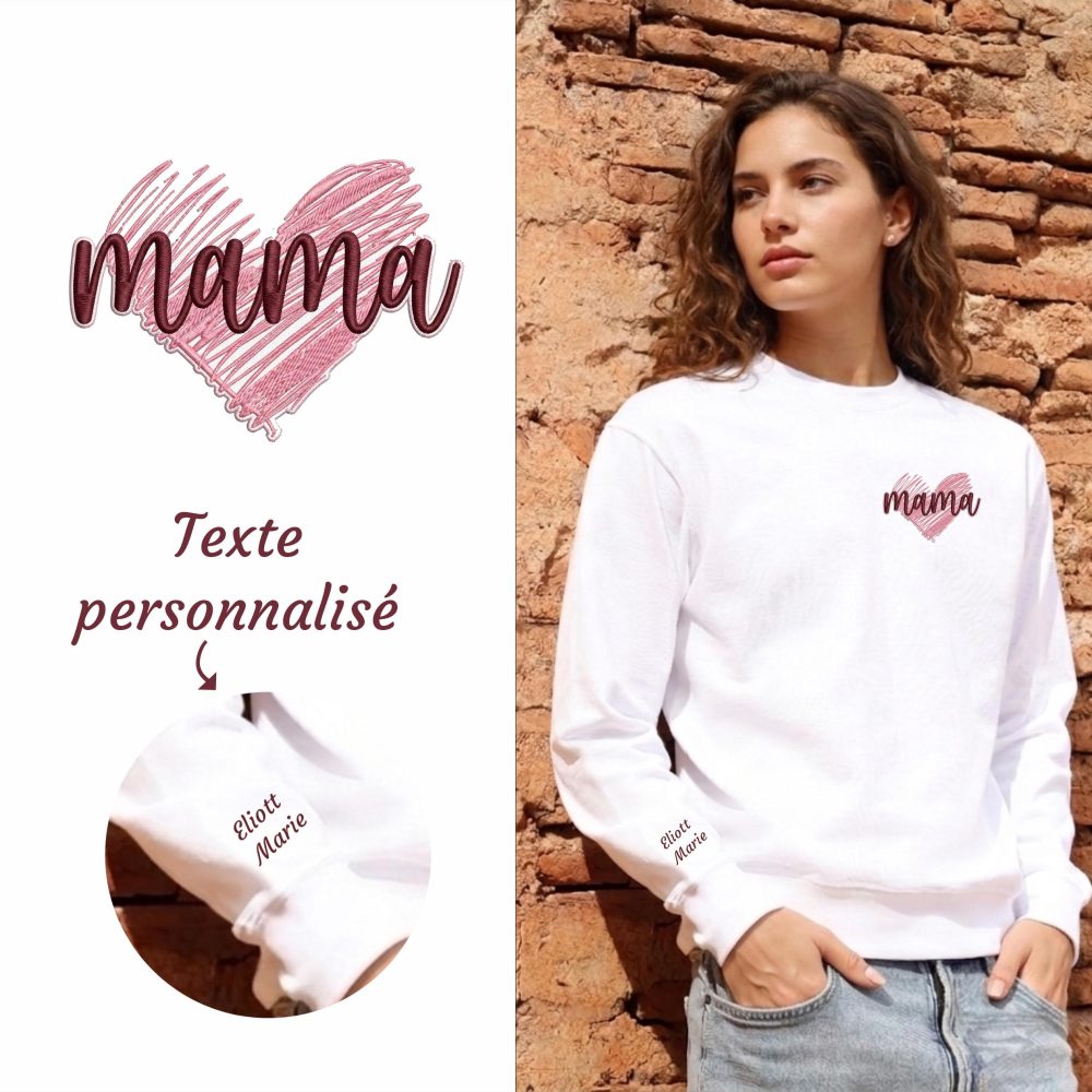 Sweat Mama imprimé effet broderie à personnaliser - cadeau fête des mères, cadeau maman