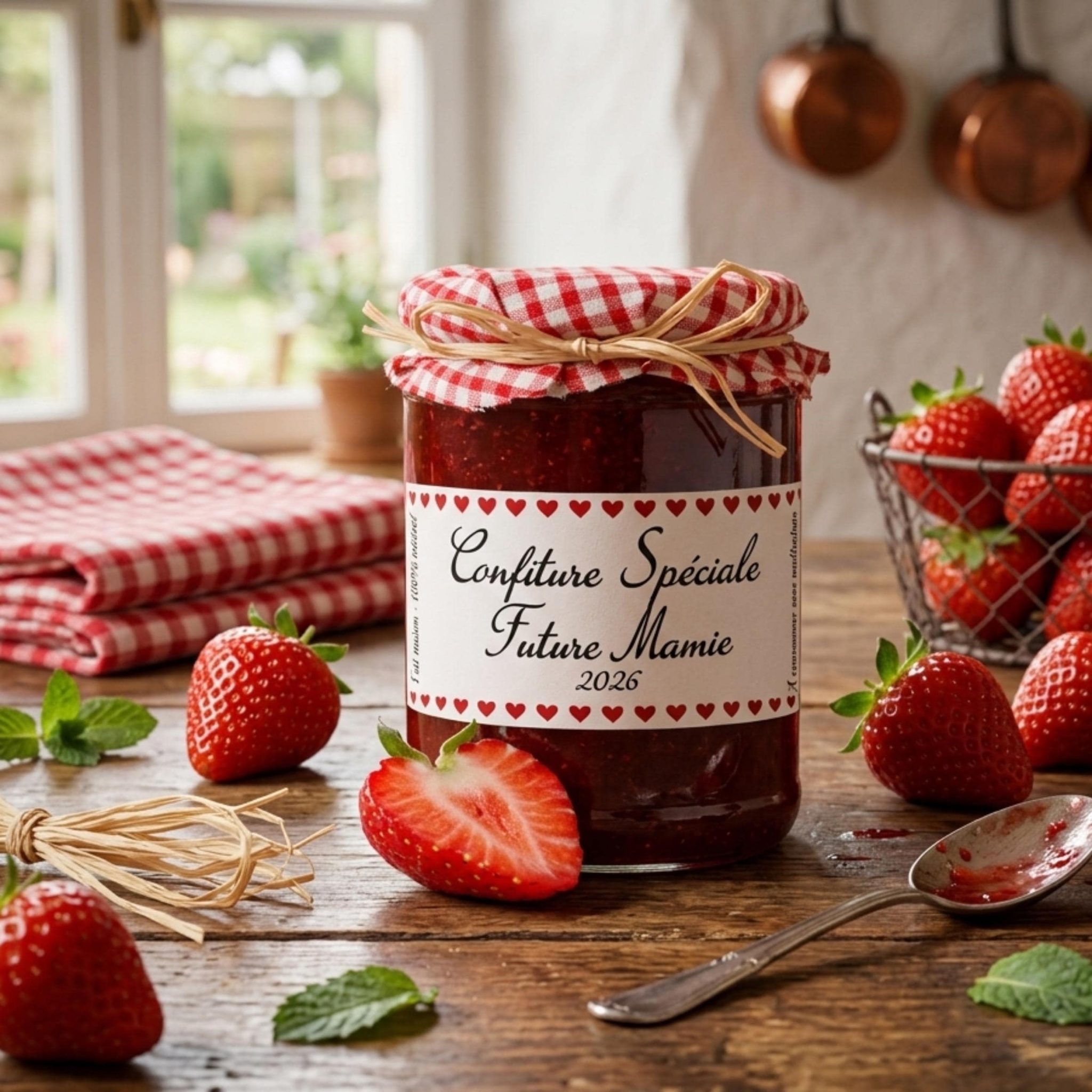 Étiquette pot de confiture pour annonce grossesse mamie, tata, grande sœur, papi, papa, tonton, marraine, grands-parents, cousine,....