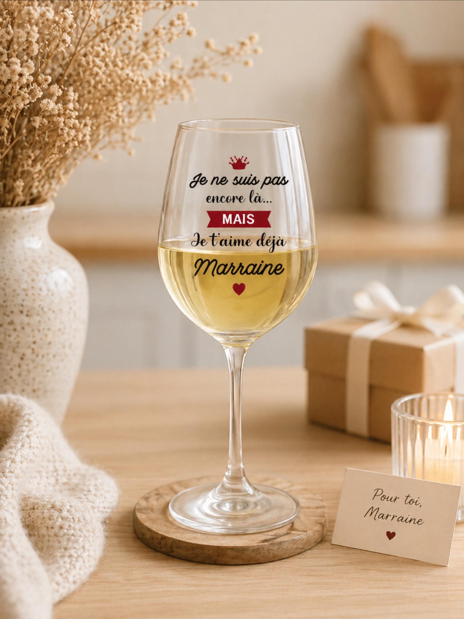 Verre à vin Parrain Marraine personnalisé – Annonce grossesse, demande parrain marraine, cadeau baptême, cadeau verre parrain marraine — verre marraine personnalisé