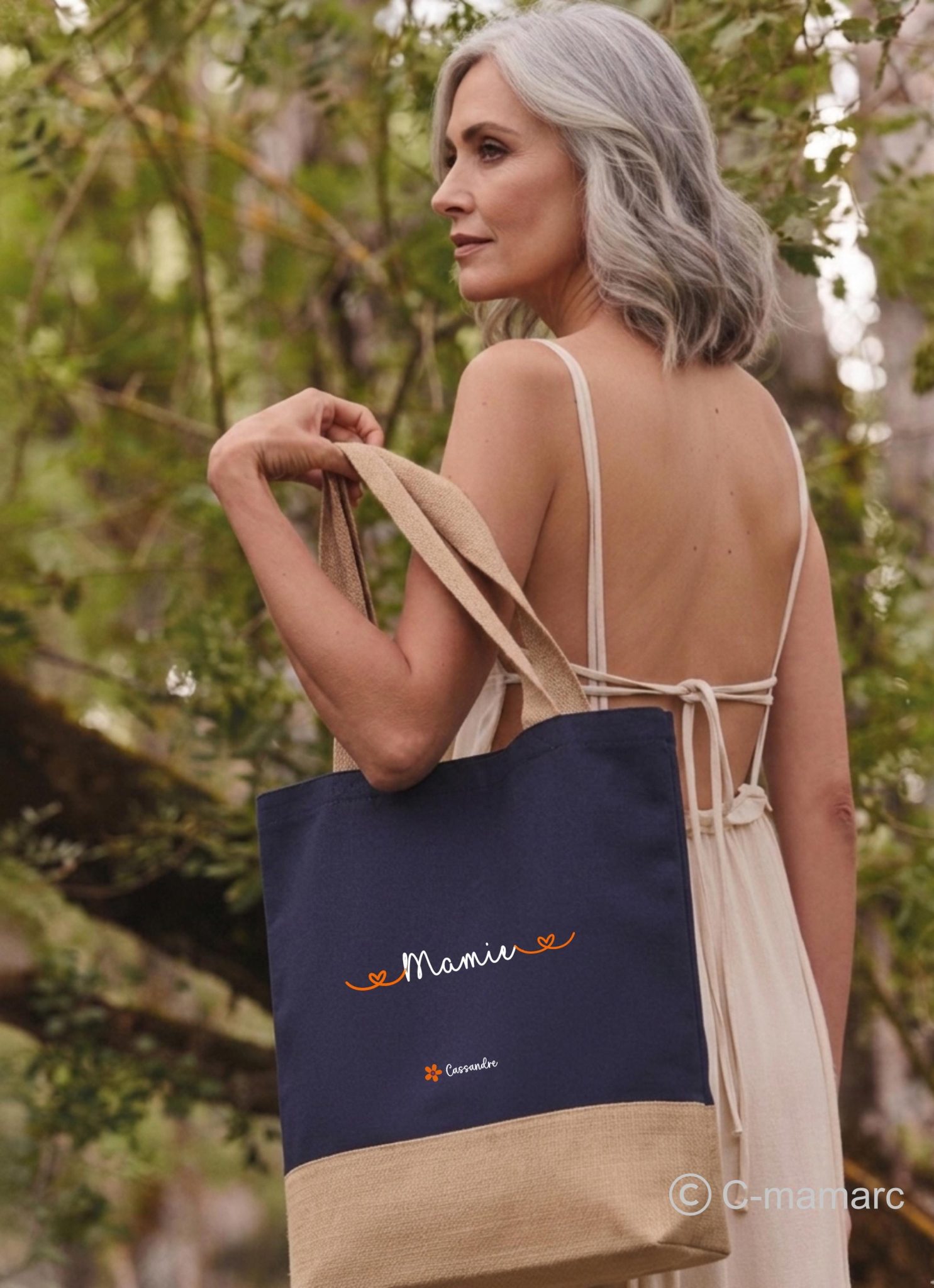 Sac shopping à personnaliser - cadeau personnalisé pour Mamie, maman, tata, marraine - Fête des grands-mères, fête des mères, tote bag — Mamie en or