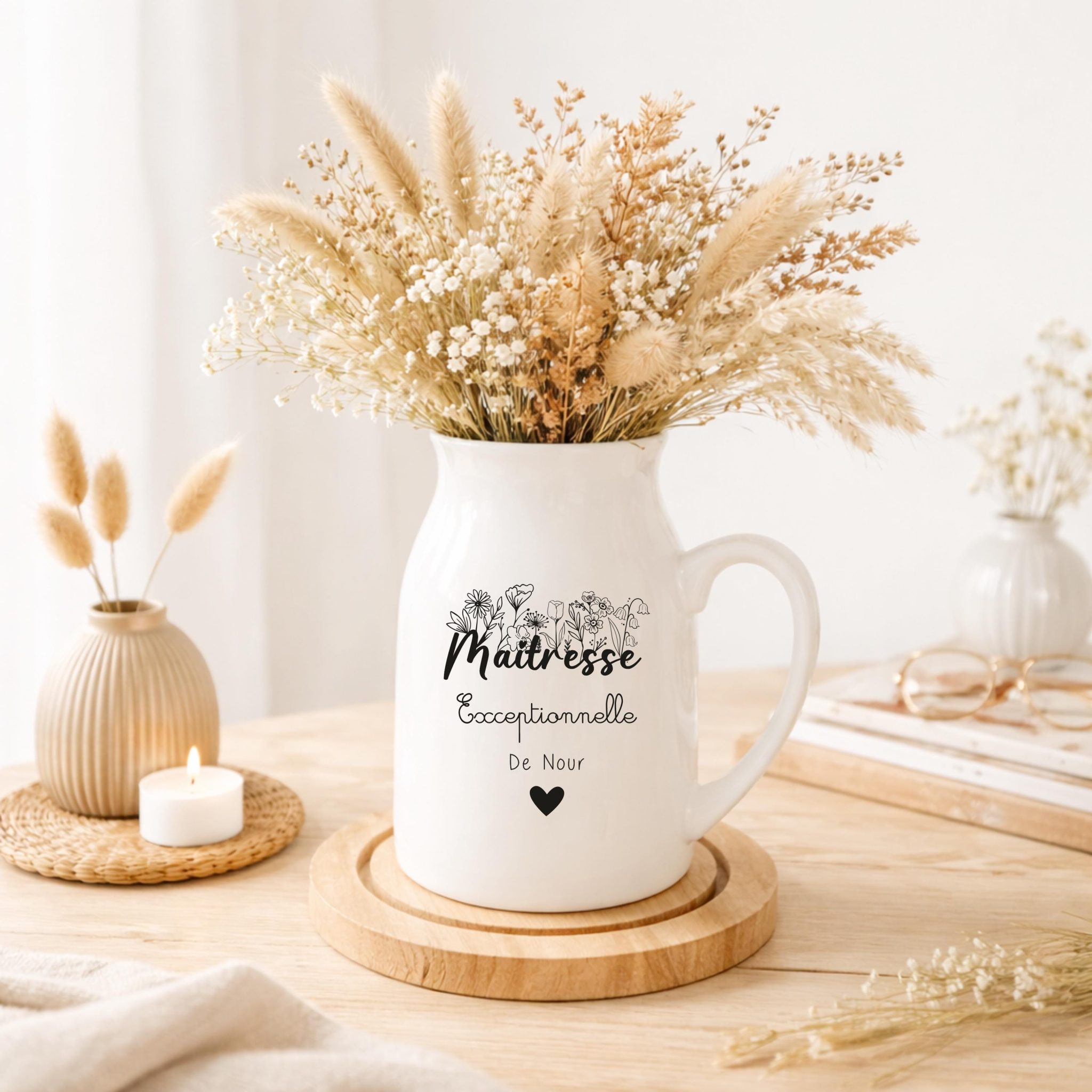 Vase personnalisé “Mamie exceptionnelle” – fête des grands-mères, Pichet céramique personnalisé, cadeau mamie, vase prénom enfant mamie — cadeau vase fleurs