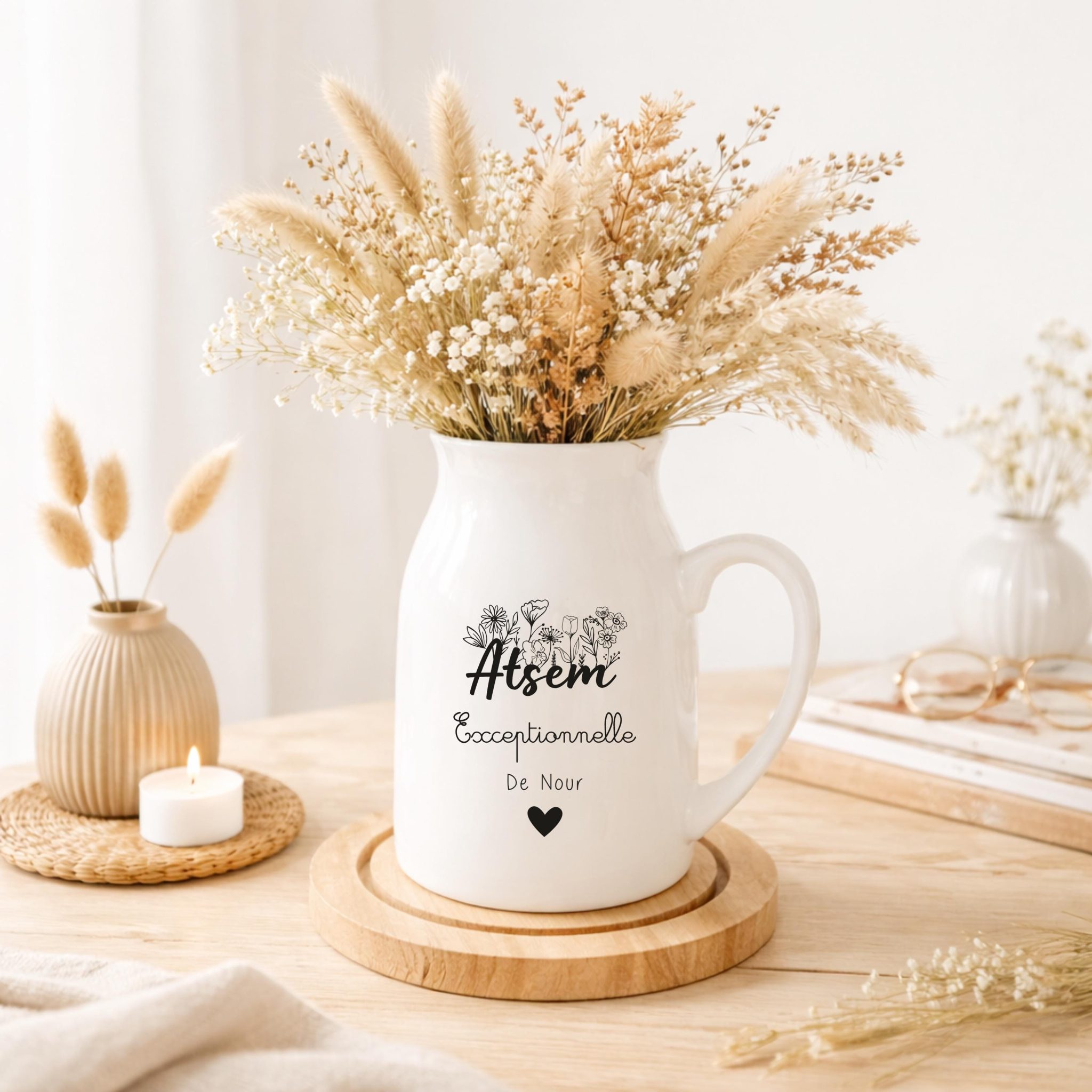 Vase personnalisé “Mamie exceptionnelle” – fête des grands-mères, Pichet céramique personnalisé, cadeau mamie, vase prénom enfant mamie — vase fleurs personnalisé