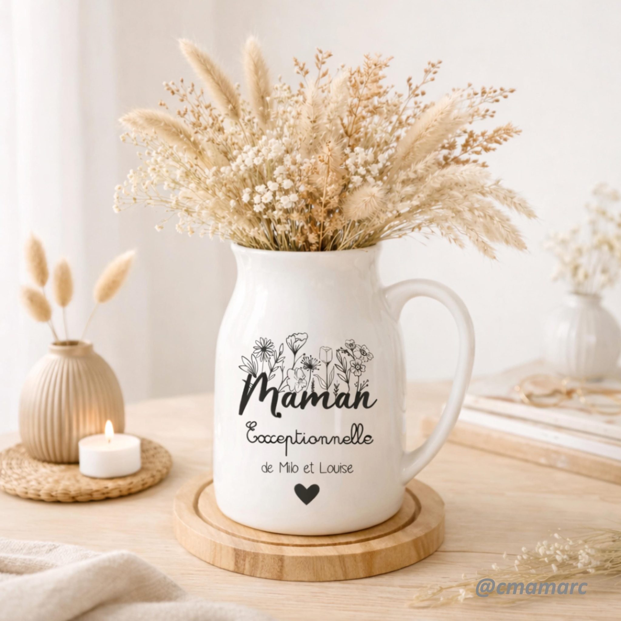 Vase personnalisé “Mamie exceptionnelle” – fête des grands-mères, Pichet céramique personnalisé, cadeau mamie, vase prénom enfant mamie — pichet personnalisé