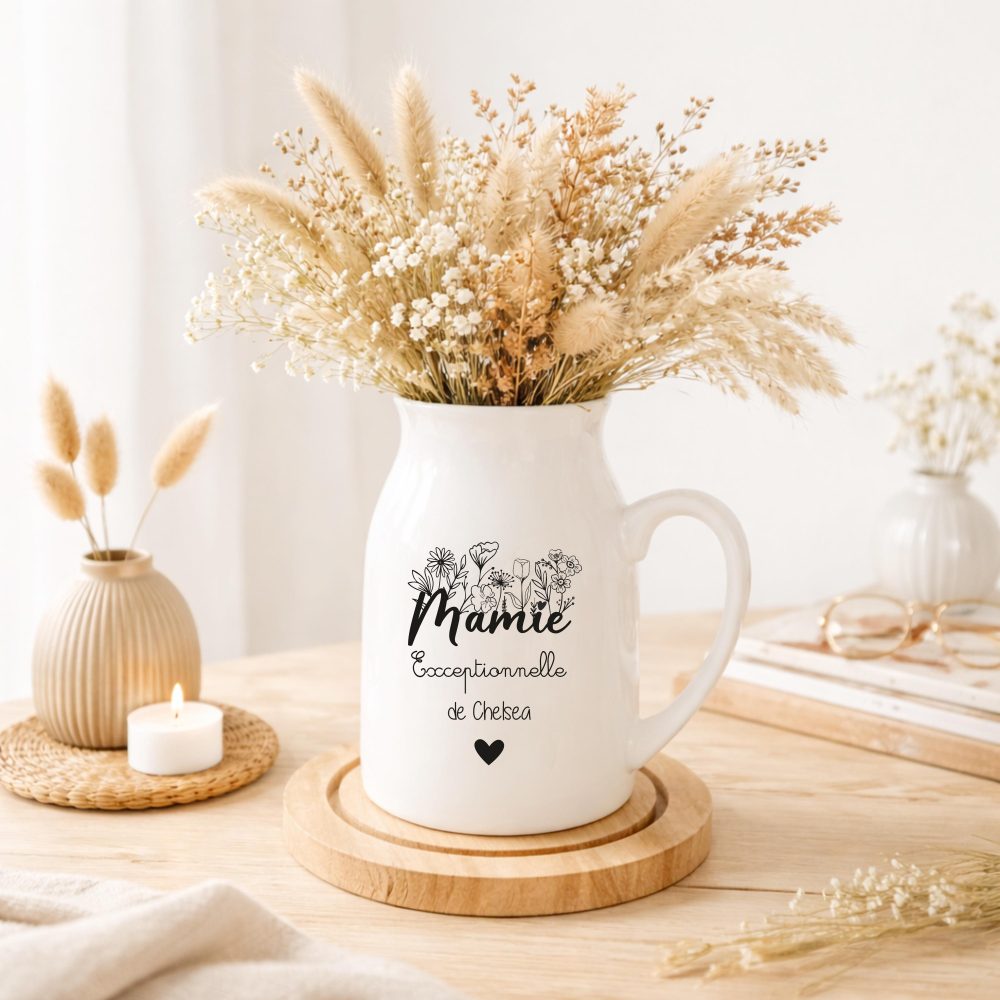 Vase personnalisé “Mamie exceptionnelle” – fête des grands-mères, Pichet céramique personnalisé, cadeau mamie, vase prénom enfant mamie