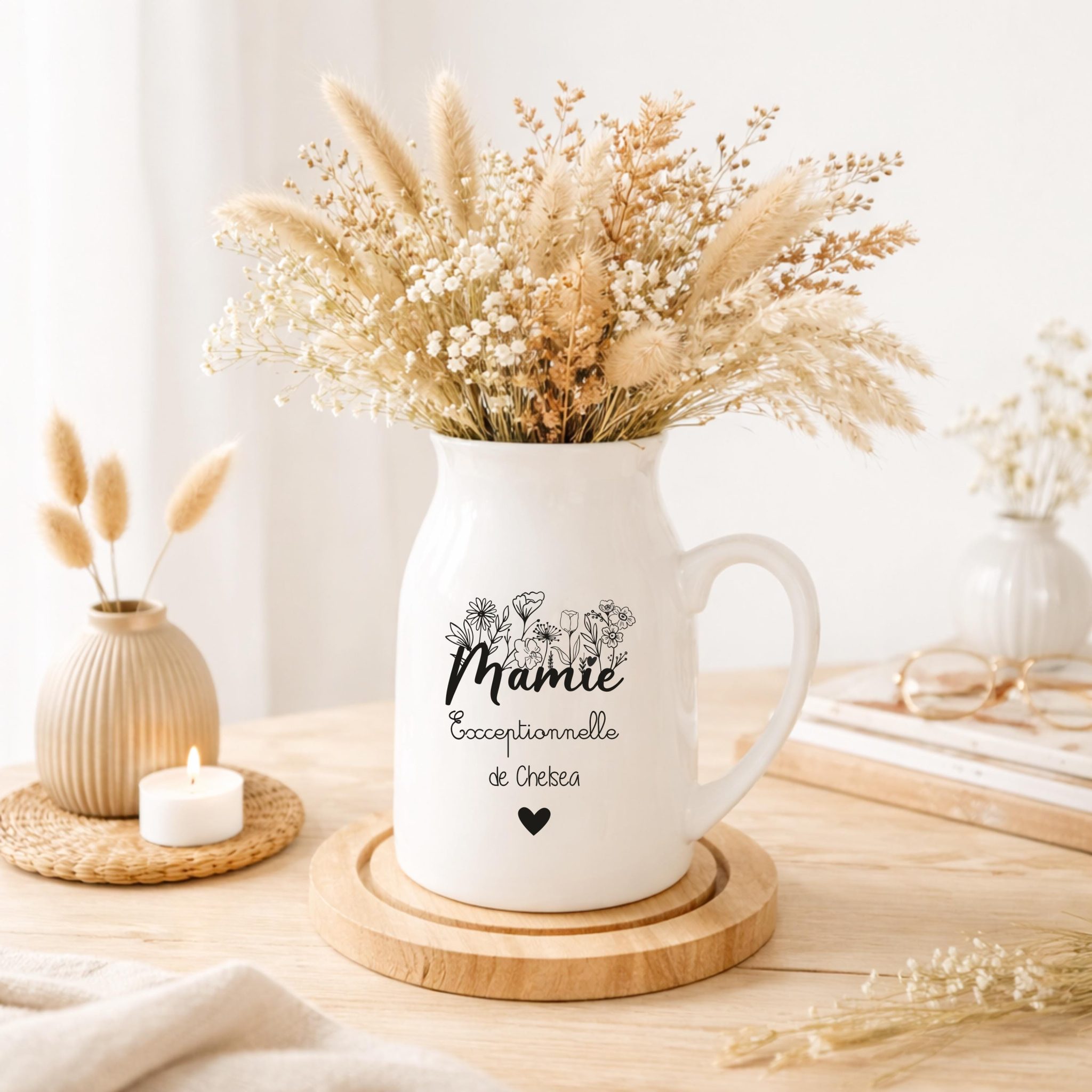 Vase personnalisé “Mamie exceptionnelle” – fête des grands-mères, Pichet céramique personnalisé, cadeau mamie, vase prénom enfant mamie