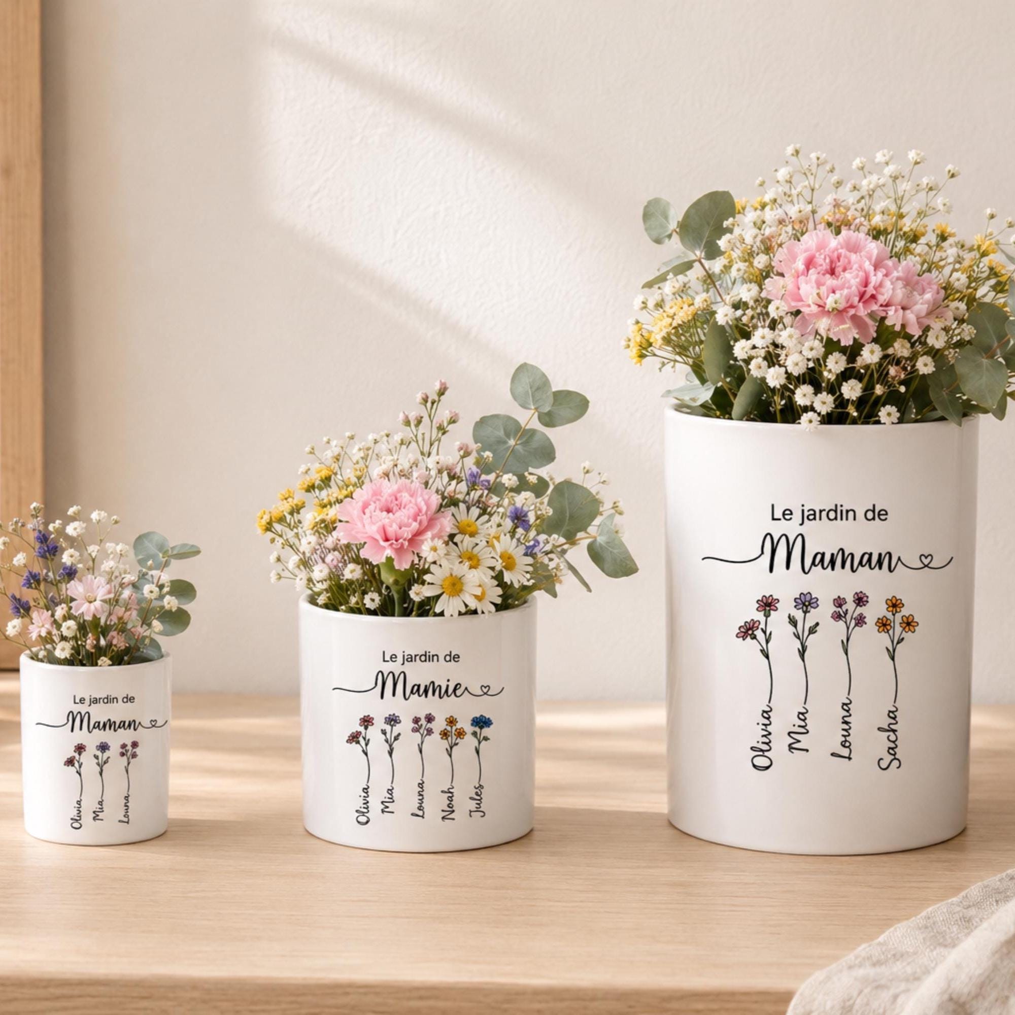 Pot de fleurs personnalisé “Le jardin de Maman” – fête des mères, vase mamie, cadeau anniversaire noël maman mamie, idée fête maman fleurs — cadeau maman