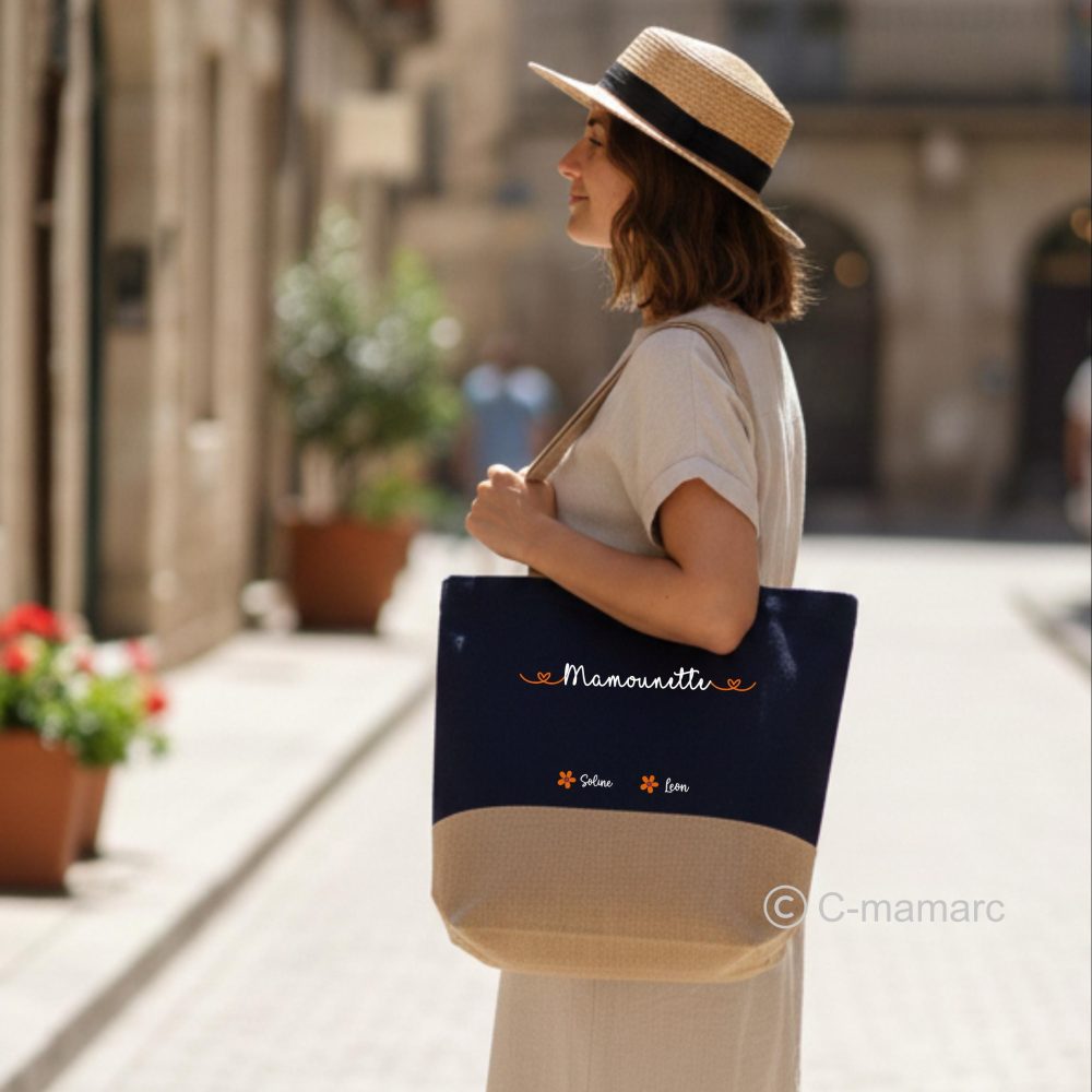 Sac shopping à personnaliser - cadeau personnalisé pour Mamie, maman, tata, marraine - Fête des grands-mères, fête des mères, tote bag