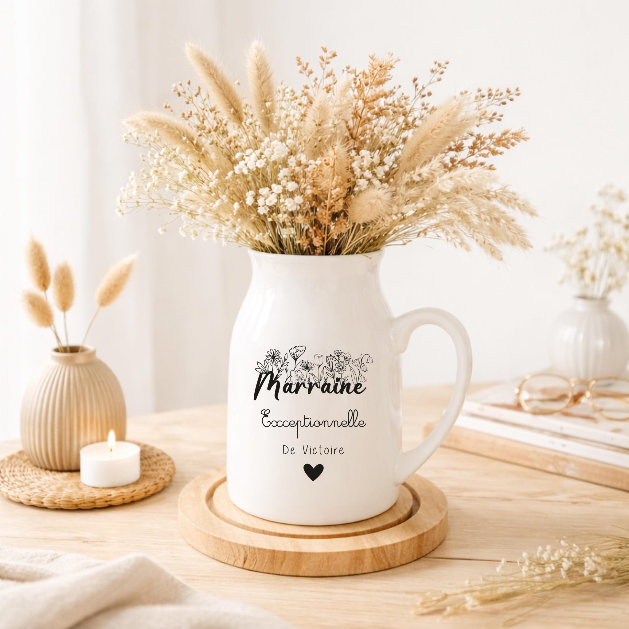 Vase personnalisé “Mamie exceptionnelle” – fête des grands-mères, Pichet céramique personnalisé, cadeau mamie, vase prénom enfant mamie — idee cadeau femme