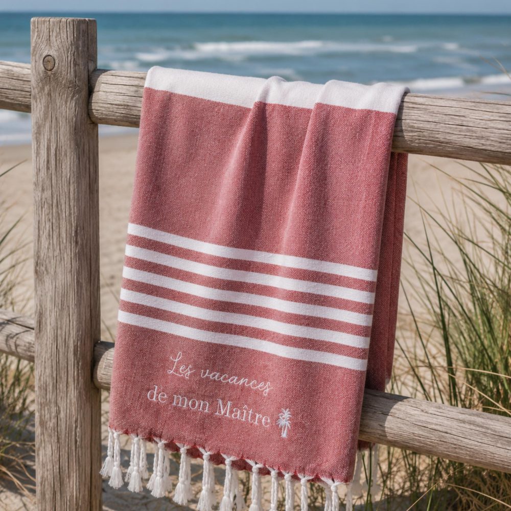 Fouta plage Maître personnalisé, cadeau Maître , cadeau vacances Maître , serviette plage Maître , cadeau vacances Maître personnalisé