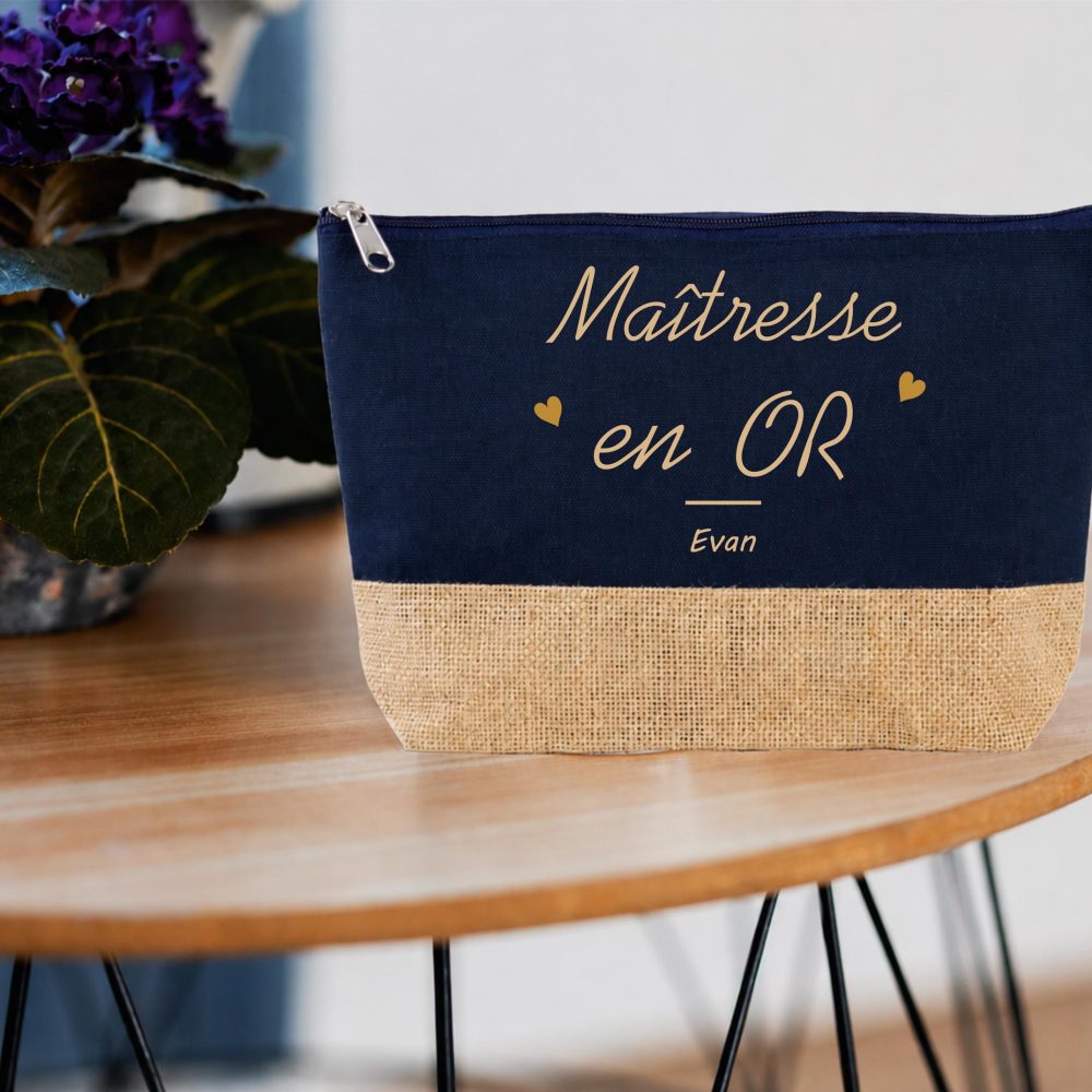 Grande trousse à personnaliser Maîtresse en or - Cadeau maîtresse - cadeau de fin d'année- Cadeau maîtresse Noël