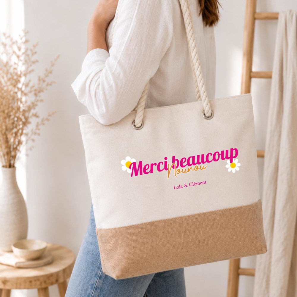 Sac cabas Nounou à personnaliser, cadeau merci Nounou , cadeau Nounou , cadeau remerciement Nounou , cadeau fin d'année Nounou