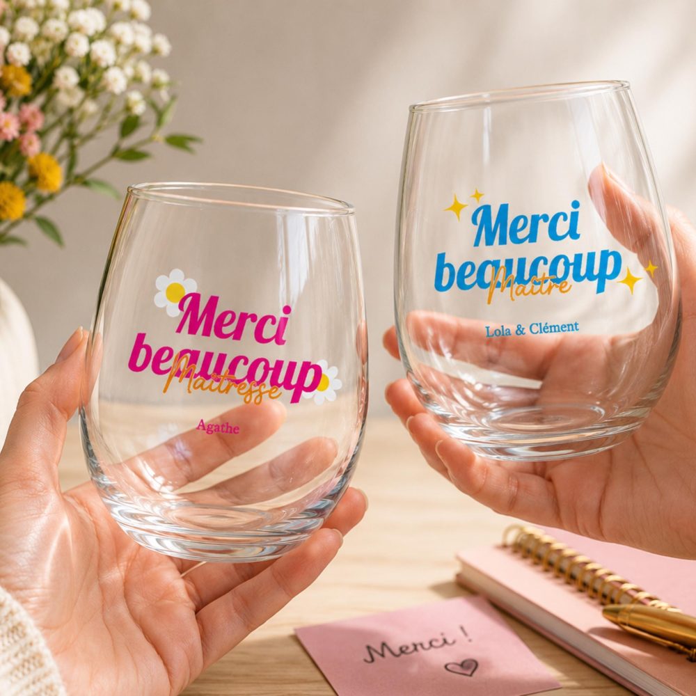 Verre Personnalisé Maîtresse Maître Cadeau Fin d’Année Scolaire Remerciement Enseignant Avec Prénom Cadeau École