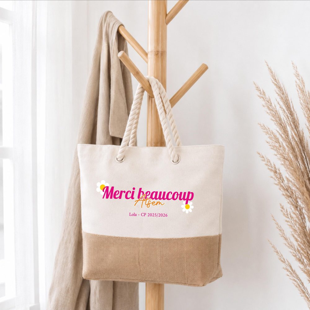 Sac cabas Atsem à personnaliser, cadeau merci Atsem , cadeau Atsem , cadeau remerciement Atsem , cadeau fin d'année Atsem