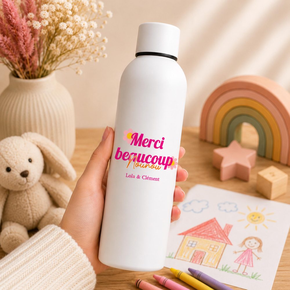 Gourde Nounou personnalisé - cadeau fin d'année Nounou , remerciement Nounou , gourde pour Nounou , gourde isotherme Nounou , cadeau Nounou
