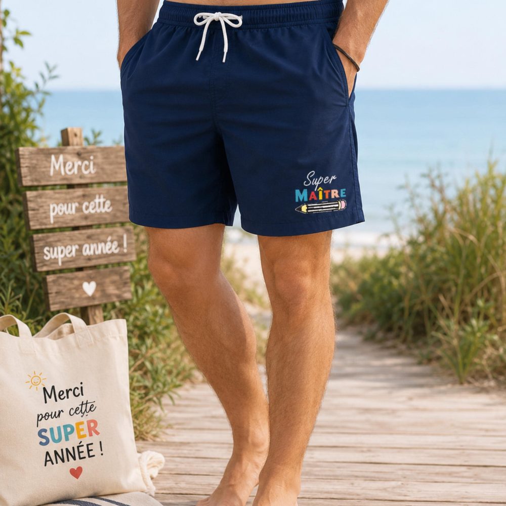 Short de Bain Personnalisé Maître Cadeau Fin d’Année Scolaire Merci Maître Cadeau Enseignant Original Vacances Été