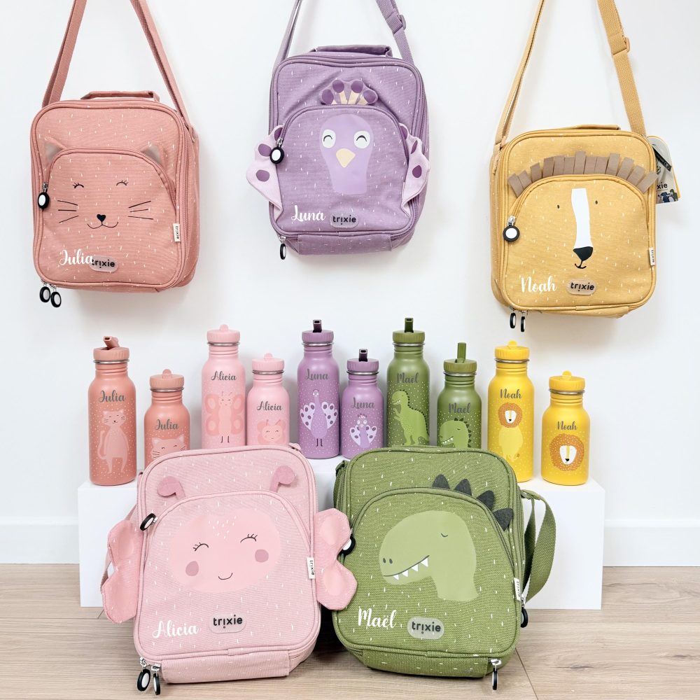 Kit repas enfant personnalisé – Lunch bag isotherme et gourde inox 350 ml ou 500 ml, école, crèche, garderie, centre aéré, pique-nique
