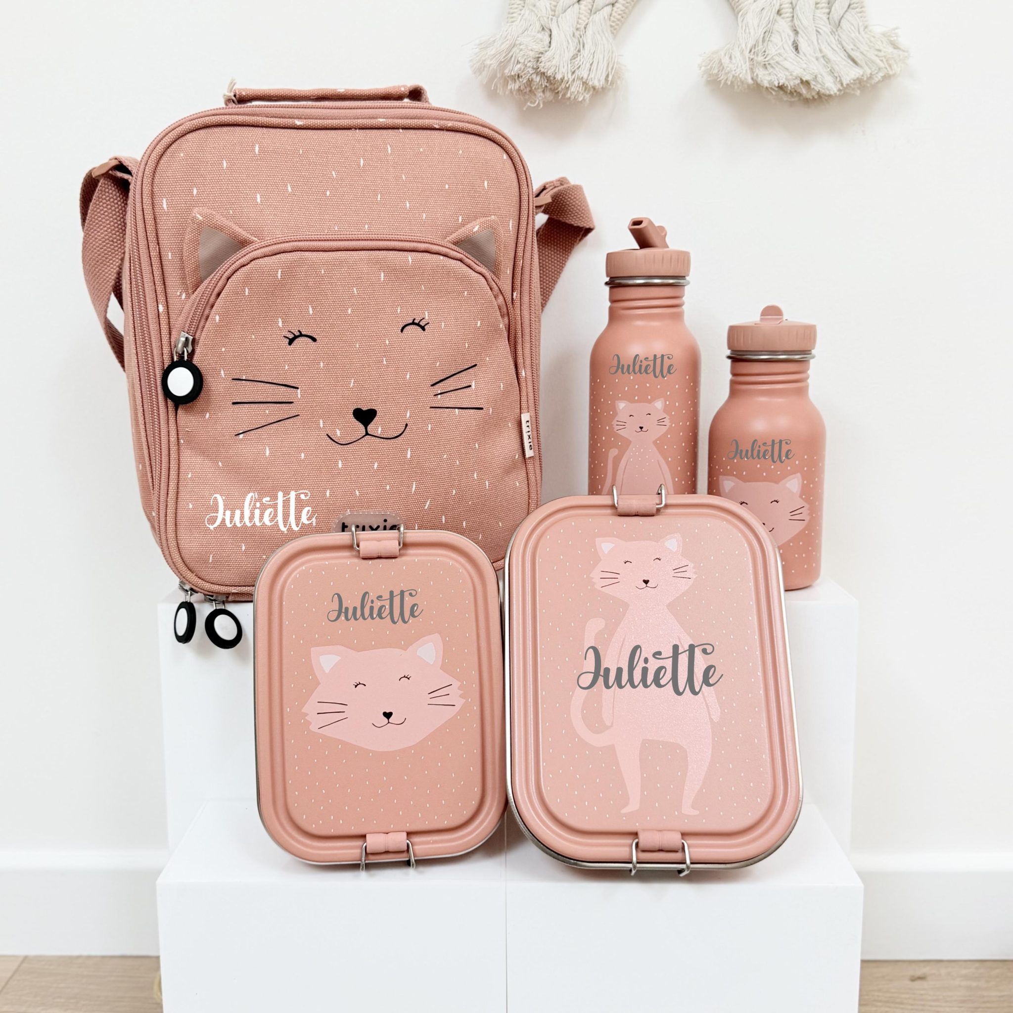 Kit repas enfant personnalisé Trixie – Lunch bag isotherme, gourde inox gravée 350ml ou 500ml, boîtes repas inox prénom, rentrée scolaire — Rentrée scolaire enfant