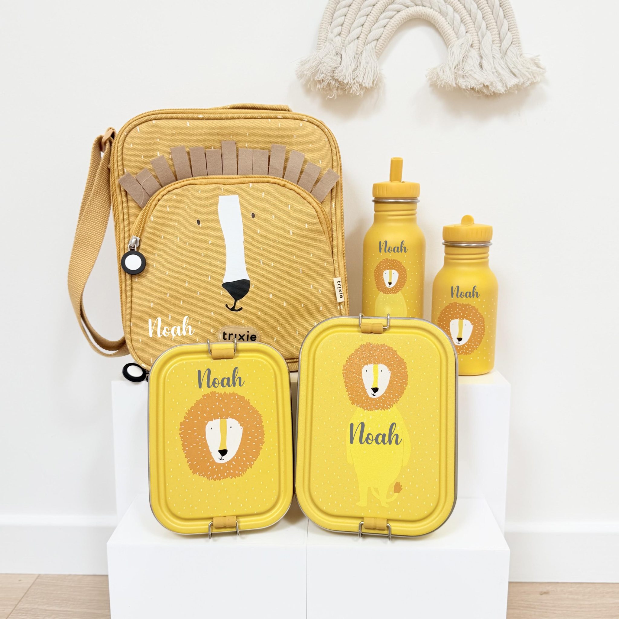 Kit repas enfant personnalisé Trixie – Lunch bag isotherme, gourde inox gravée 350ml ou 500ml, boîtes repas inox prénom, rentrée scolaire