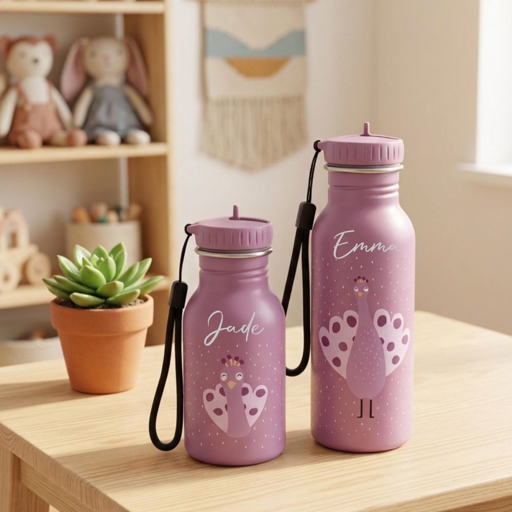 Gourde enfant avec prénom gravé pour école maternelle / centre de loisirs. Bouteille enfant personnalisée