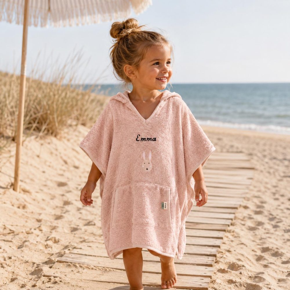 Poncho Enfant plage brodé – cadeau enfant personnalisé, anniversaire enfant prénom, serviette de plage enfant, poncho bain prénom