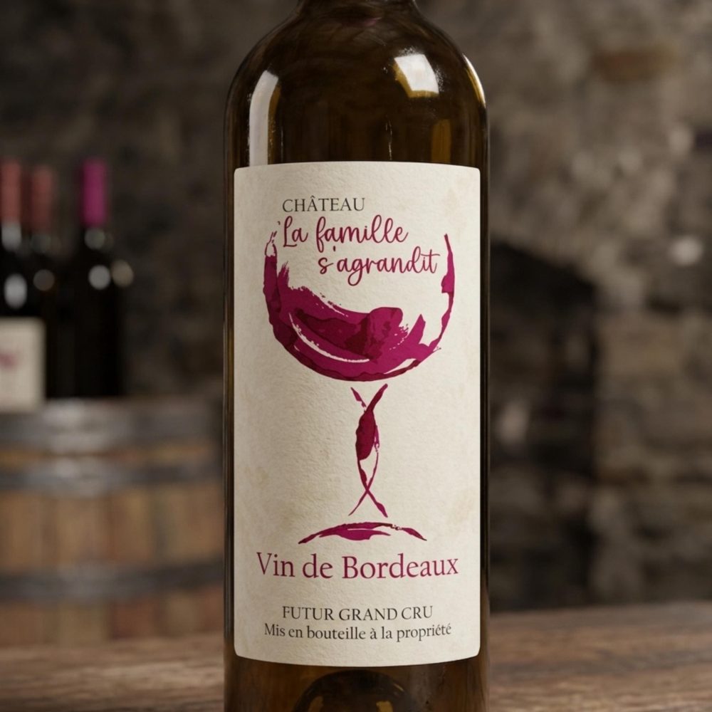 Étiquette bouteille de vin pour annonce grossesse - La famille s'agrandit - Bébé en route