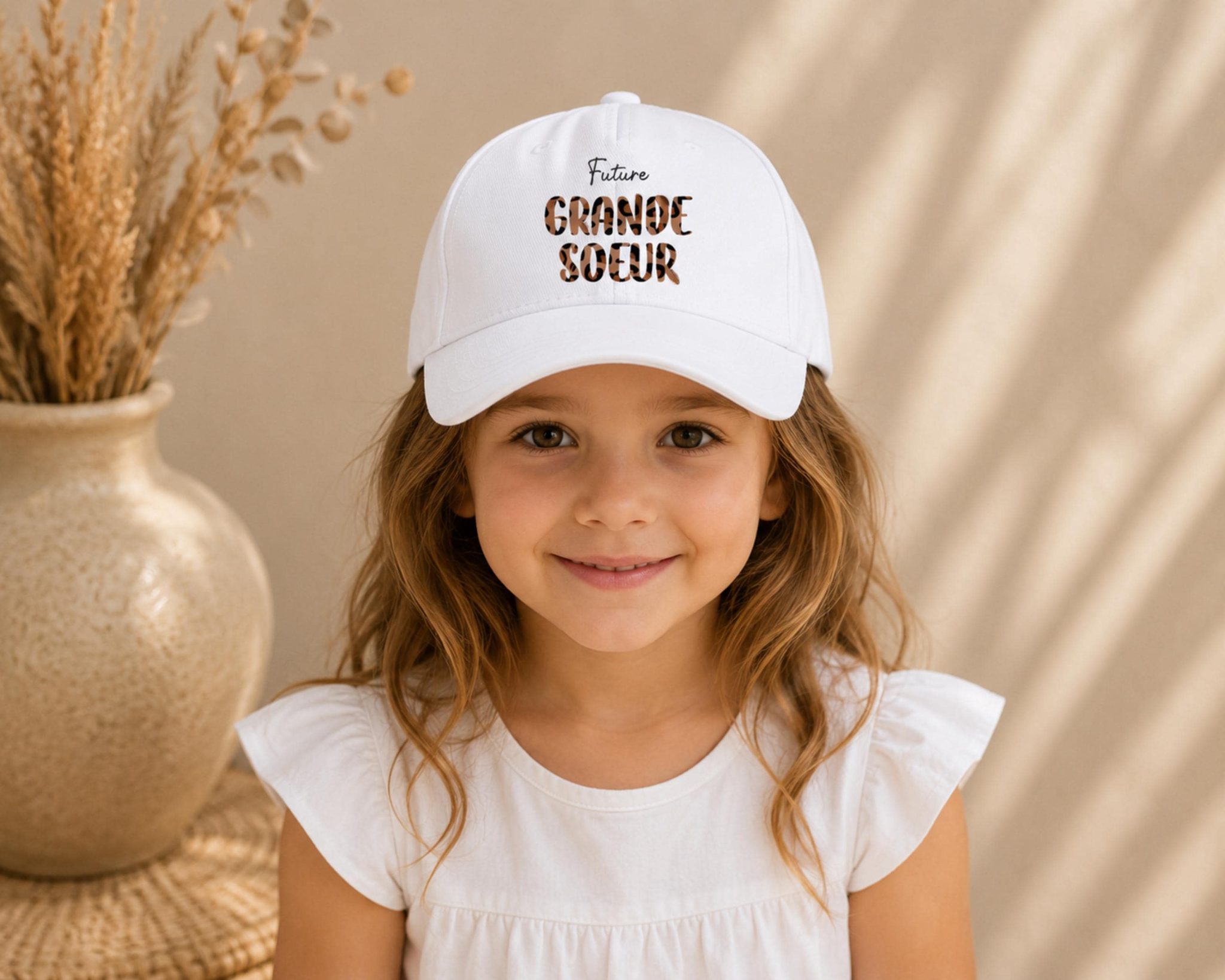 Casquette future grande sœur personnalisée – Annonce grossesse, idée cadeau grande sœur, casquette enfant léopard — annonce grossesse soeur