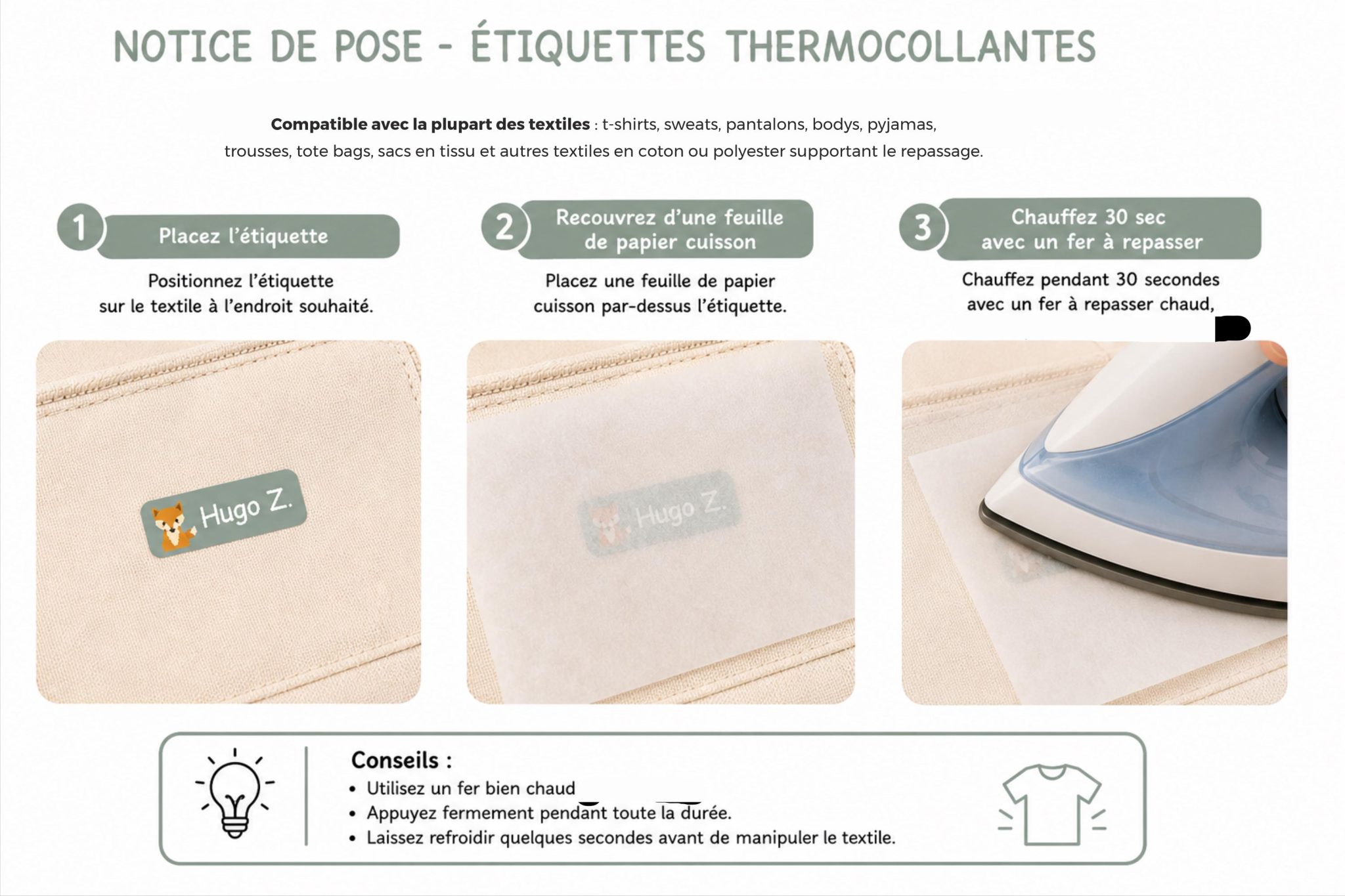 étiquette thermocollantes enfant personnalisé - étiquette prénom école, organisation vêtement et objet enfant, prénom fourniture scolaire — marquage vêtements enfant