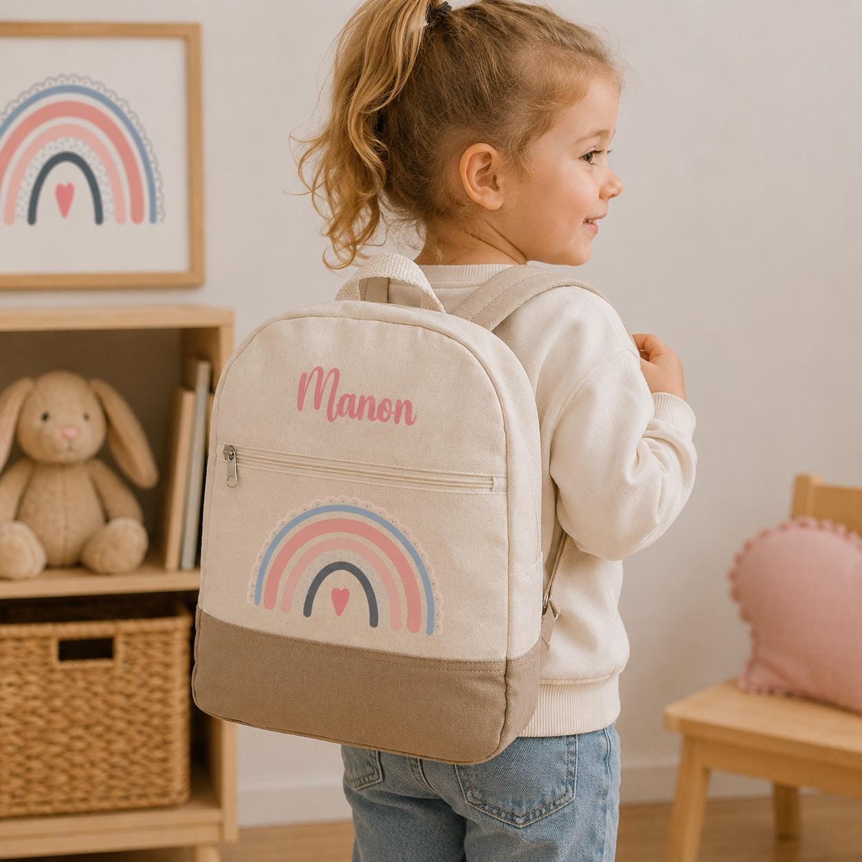 Sac enfant école prénom - sac école maternelle, sac primaire enfant - sac rentrée scolaire école enfant, sac petite fille école — Sacs à dos enfant