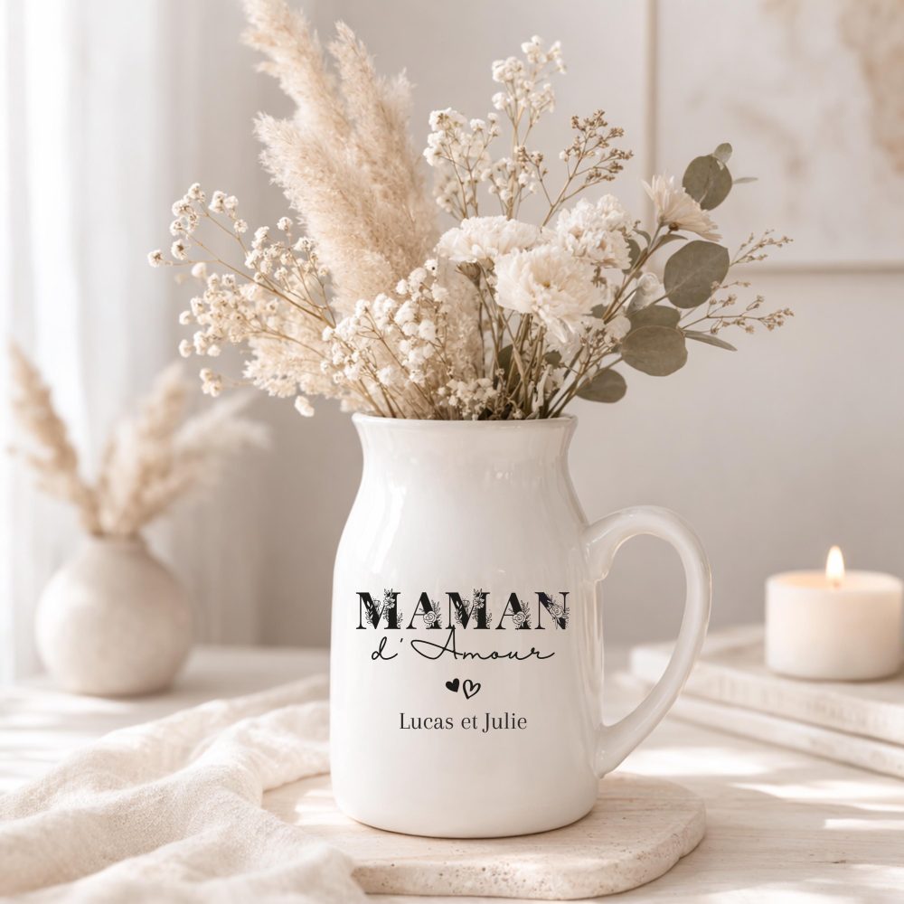 Vase Maman personnalisé fleurs - Cadeau Fête des mères, cadeau maman anniversaire personnalisé, vasepersonnalisé, vase fleur mamie, tata