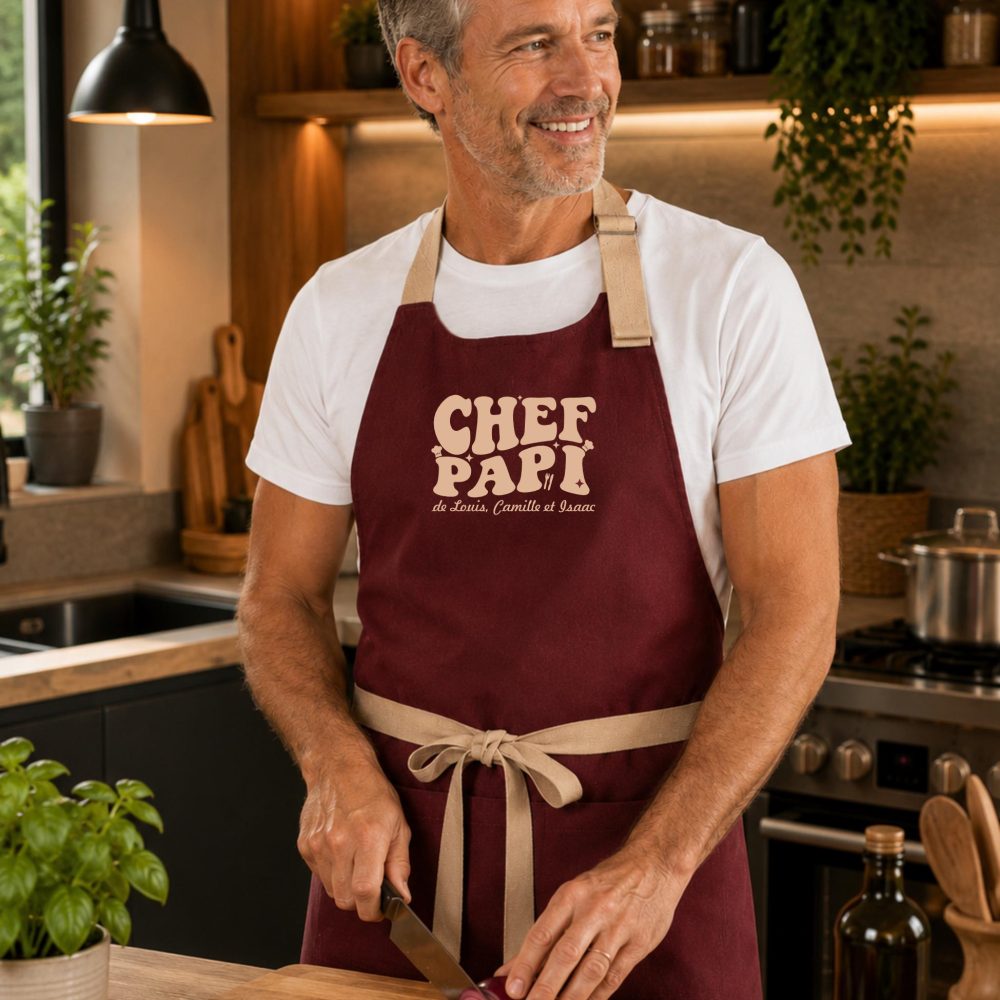 Tablier chef papa à personnaliser avec prénoms - Cadeau personnalisé pour fête des pères